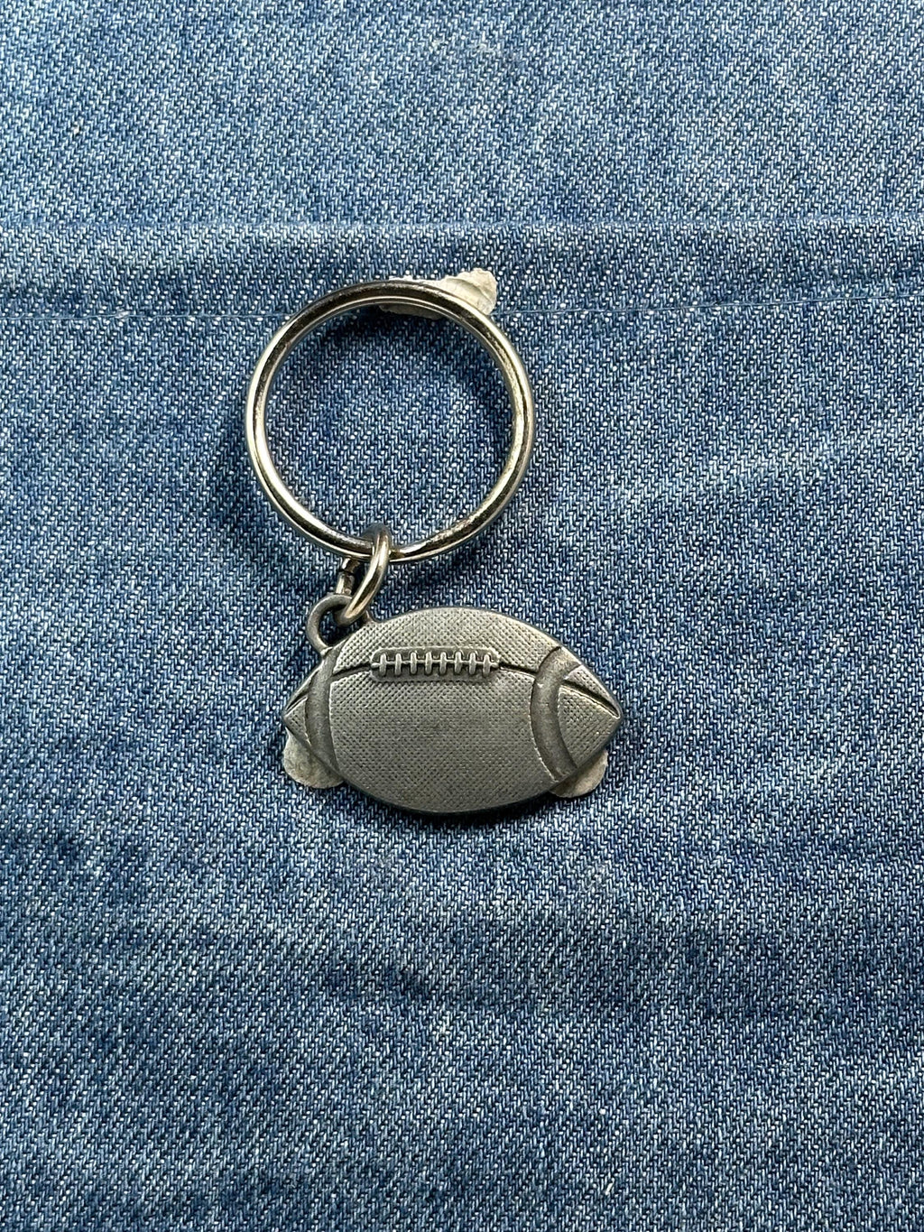 Vintage Football Keychain: Silver Tone Metal - Sports Fan Accessory