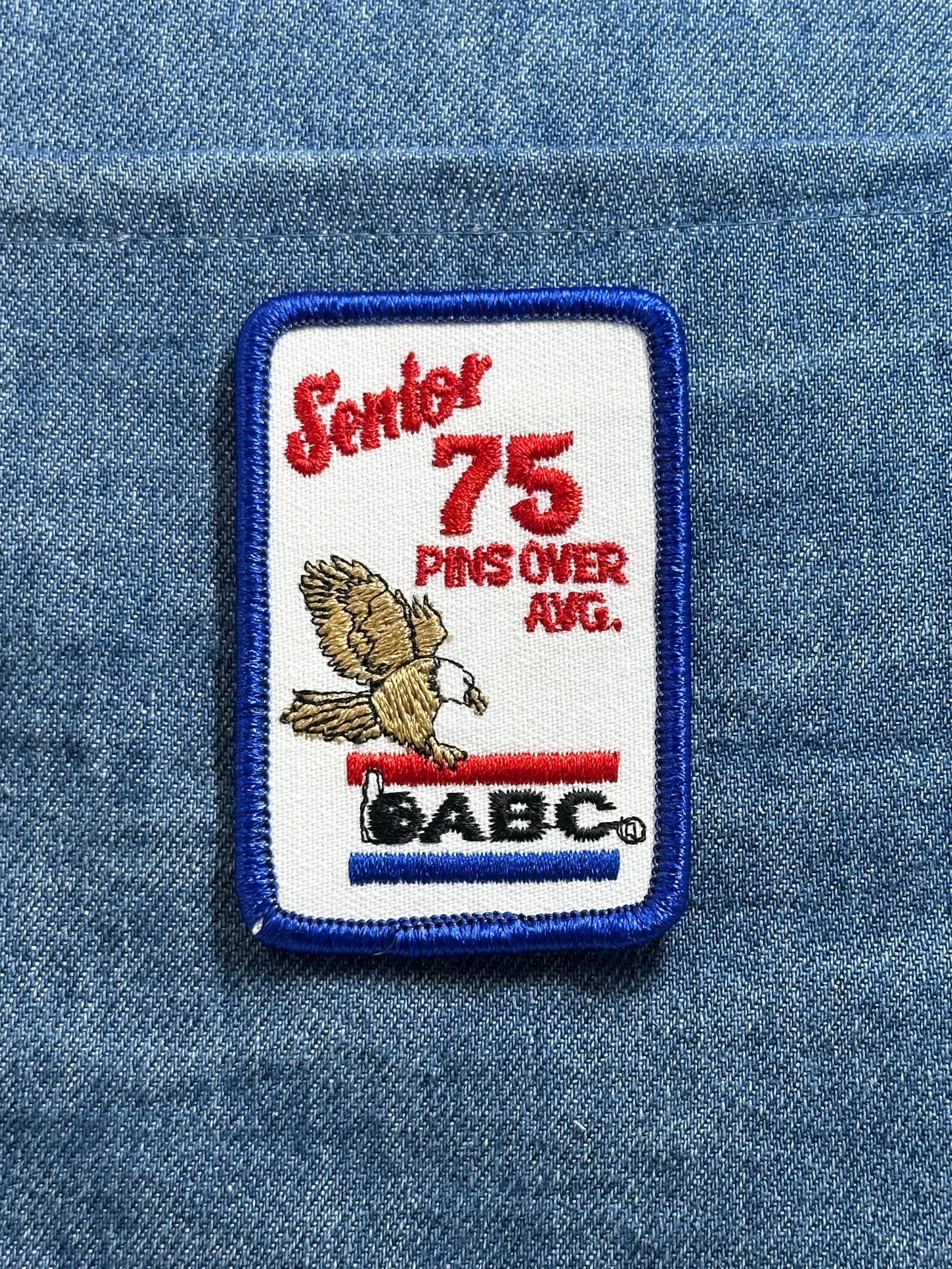 Senior 75 Pins Over ABC Patch: Blue Border - Vintage Bowler Award Accessory