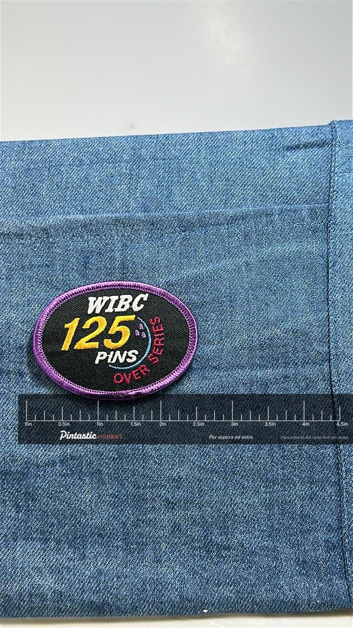 WIBC 125 Pins Patch: Purple Border - Bowling Accessory with ruler overlay for size reference