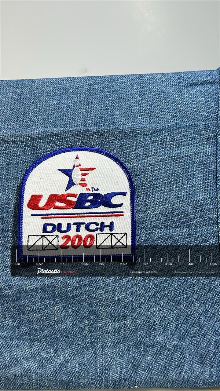 USBC Dutch 200 Patch: Red White Blue - Bowling Award Accessory with ruler overlay for size reference