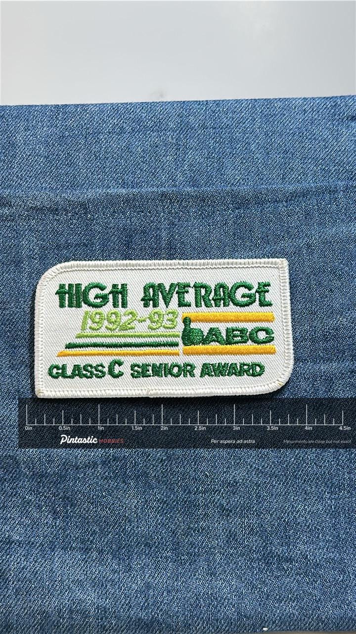 ABC Bowling Patch High Average Class C Senior Award 1992-1993 Vintage with ruler overlay for size reference