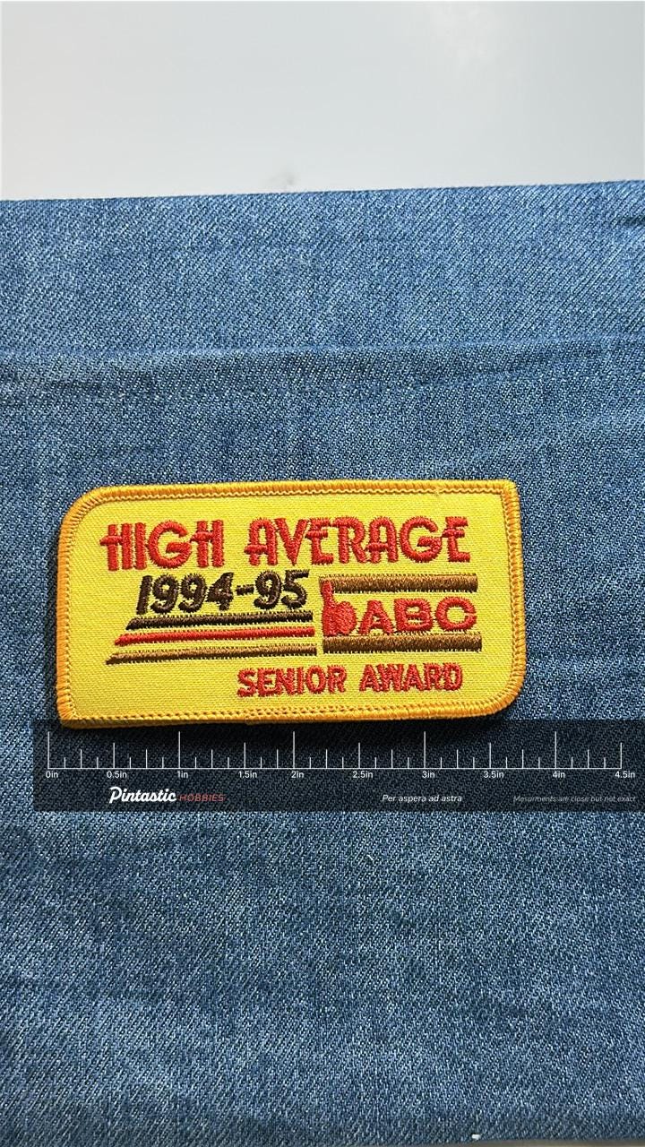 ABC Bowling Patch High Average Senior Award 1994-1995 Vintage Embroidered with ruler overlay for size reference
