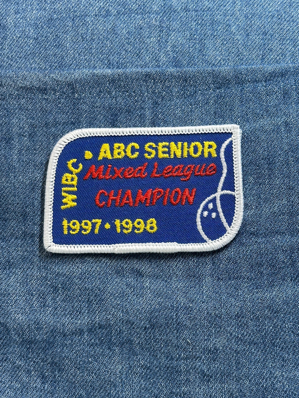 ABC WIBC Senior Mixed League Champion Patch 1997 1998 Vintage Bowling