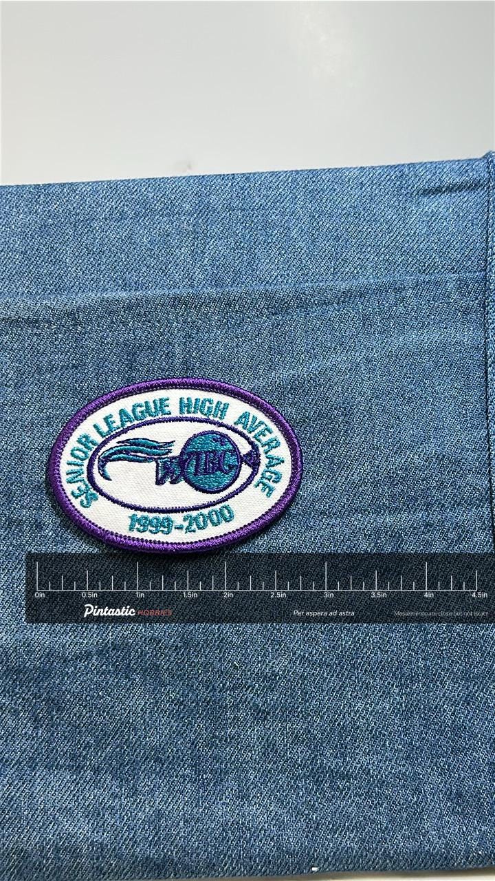 WIBC Senior League High Average Patch 1999 2000 Vintage Bowling Award with ruler overlay for size reference