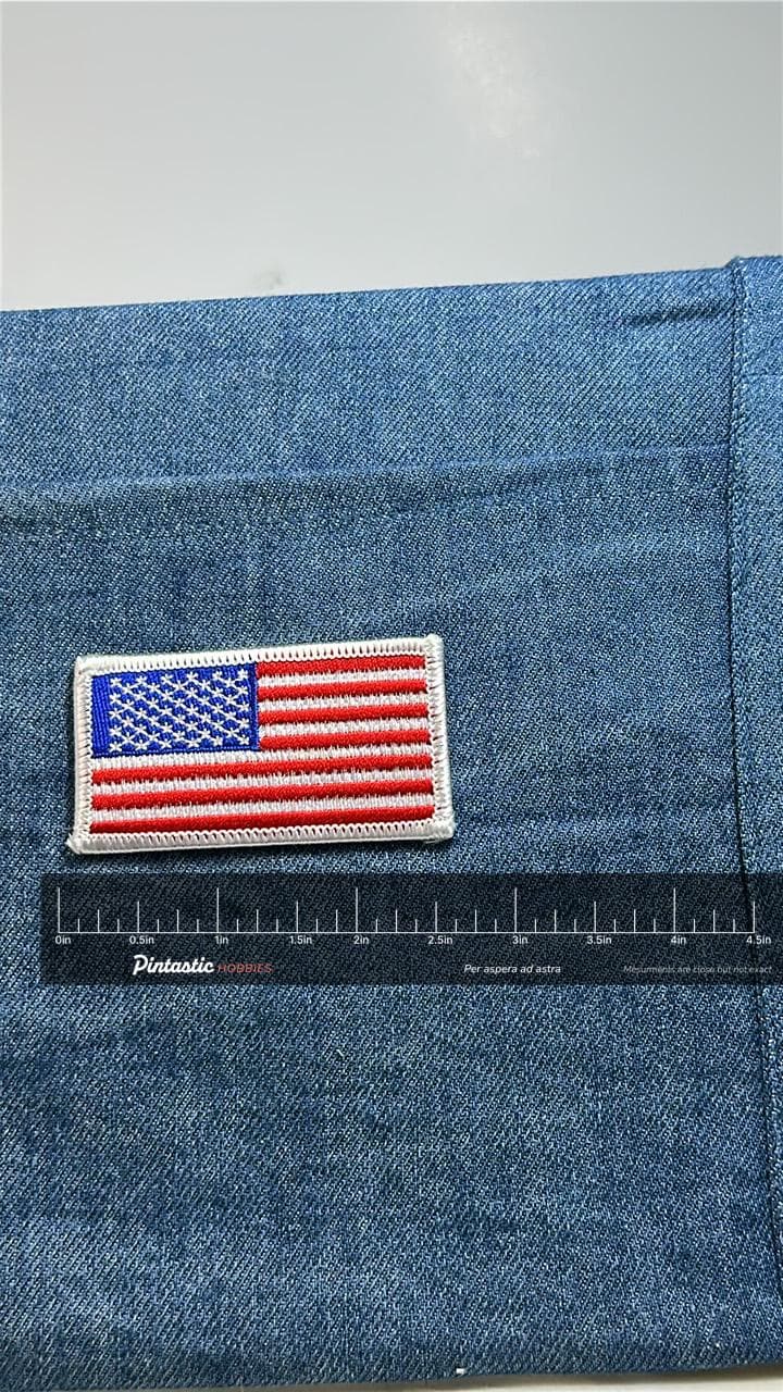 American Flag Patch: Red White Blue - Patriotic Accessory with ruler overlay for size reference