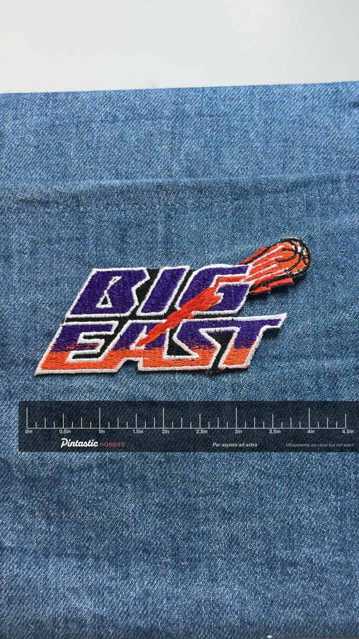 Big Shot Patch: Purple Orange Flame - 90s Sports Accessory with ruler overlay for size reference