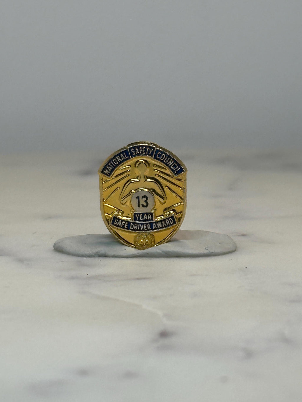 Vintage National Safety Council Pin: Gold Blue - 13 Year Award