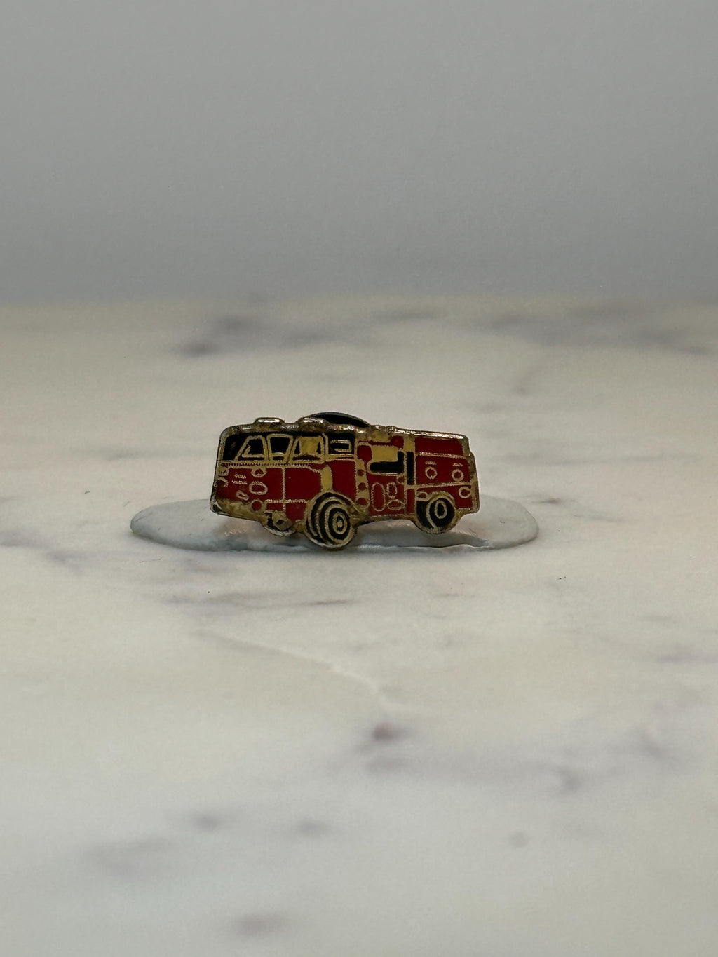 Vintage Fire Truck Enamel Pin: Red Gold Tone - Retro Rescue Accessory