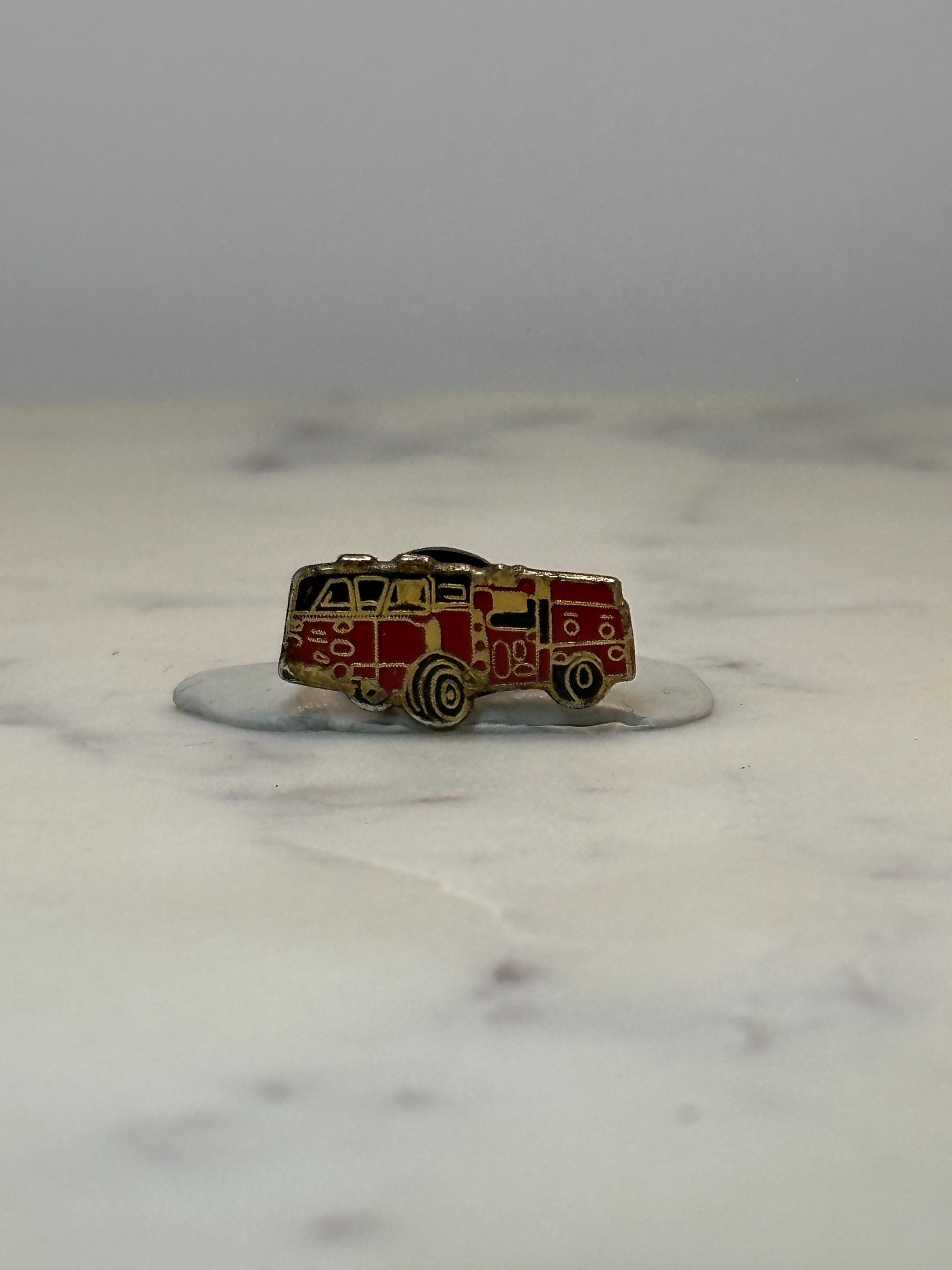 Vintage Fire Truck Enamel Pin: Red Gold Tone - Retro Rescue Accessory