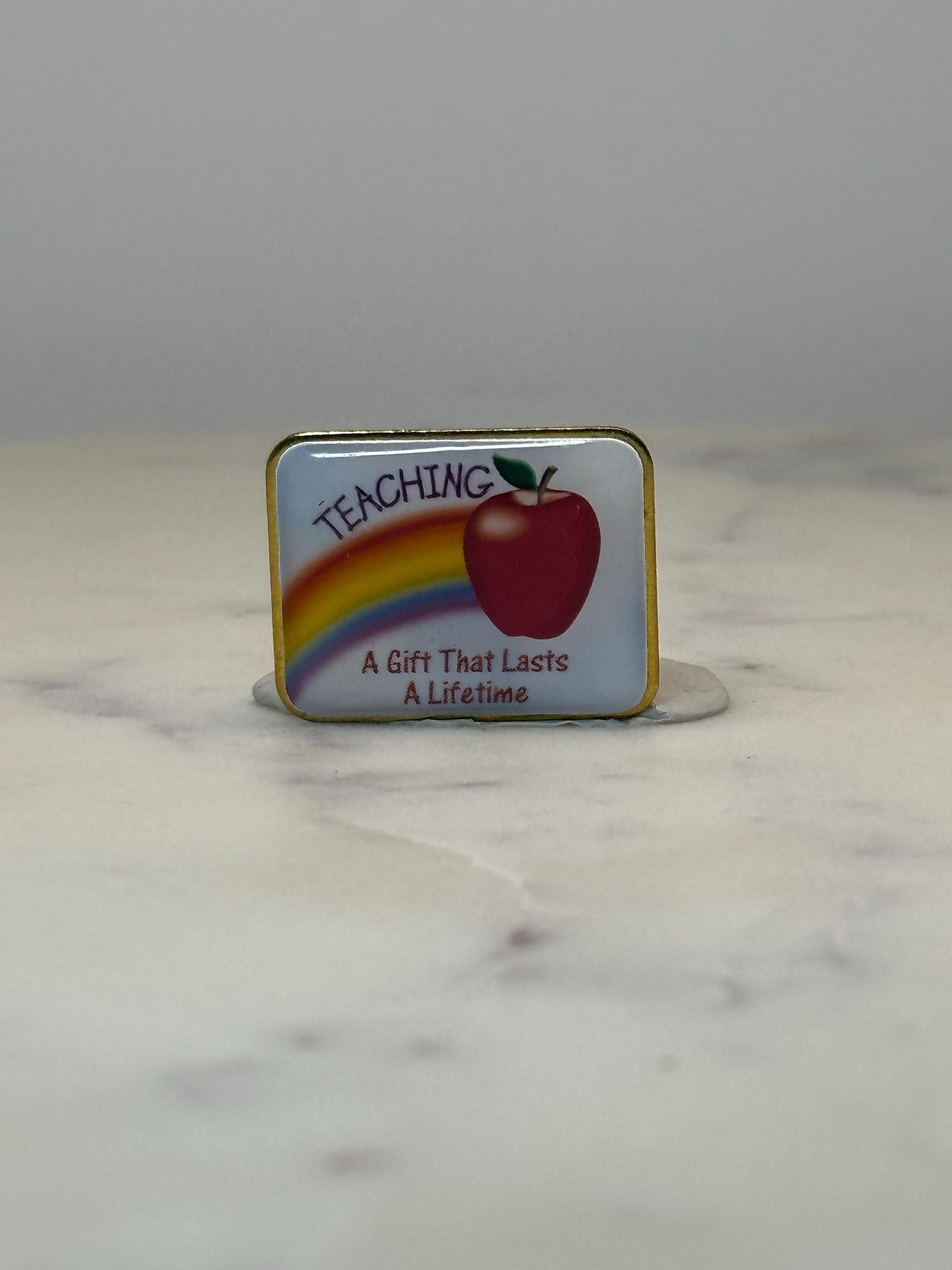 Vintage Teaching Lapel Pin: Enamel Rainbow Apple - School Gift