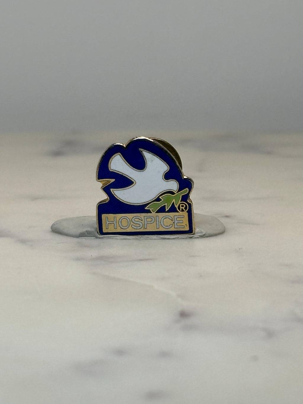 Vintage Hospice Dove Enamel Pin: Blue White Gold - Charity Accessory