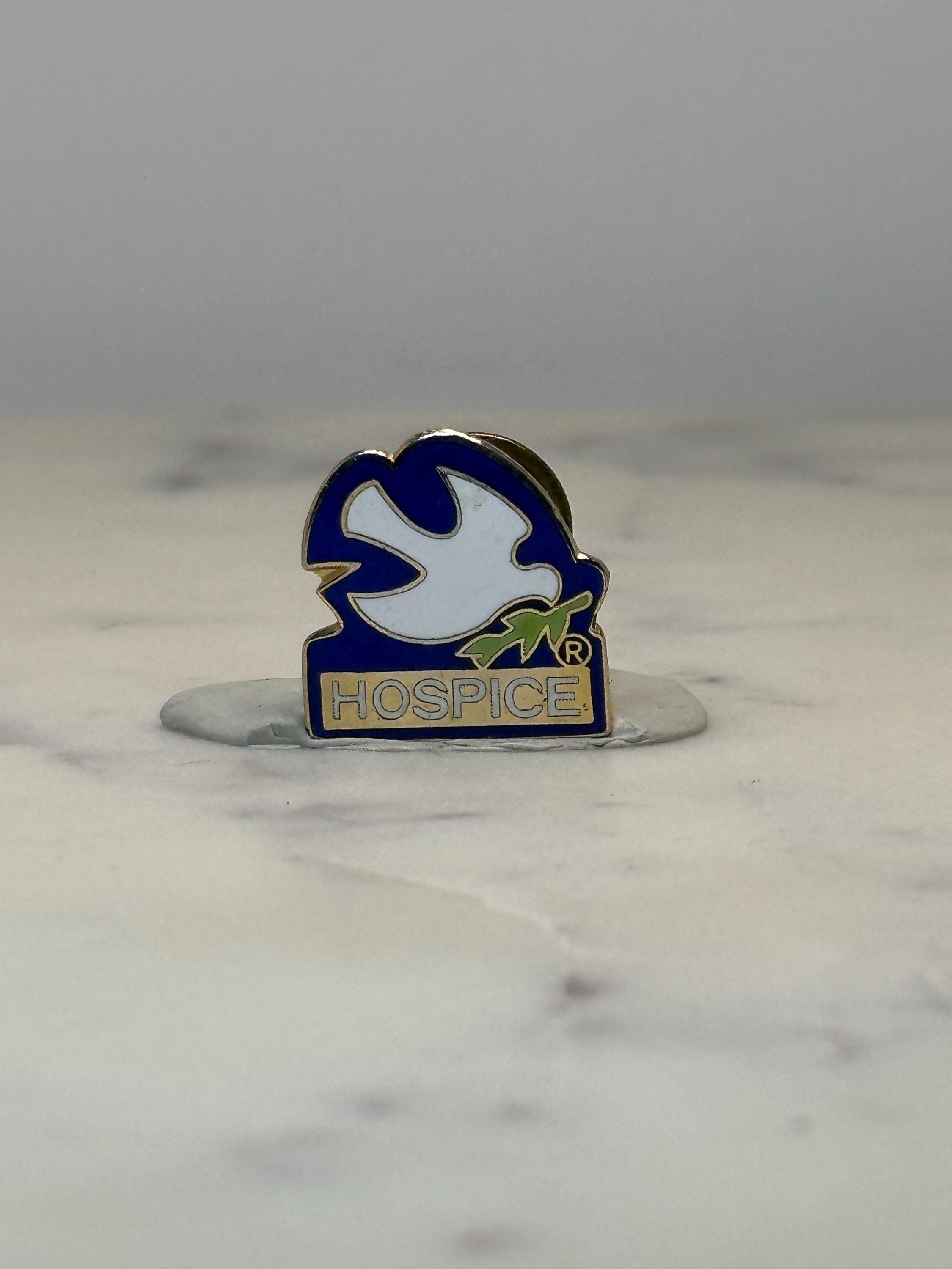Vintage Hospice Dove Enamel Pin: Blue White Gold - Charity Accessory