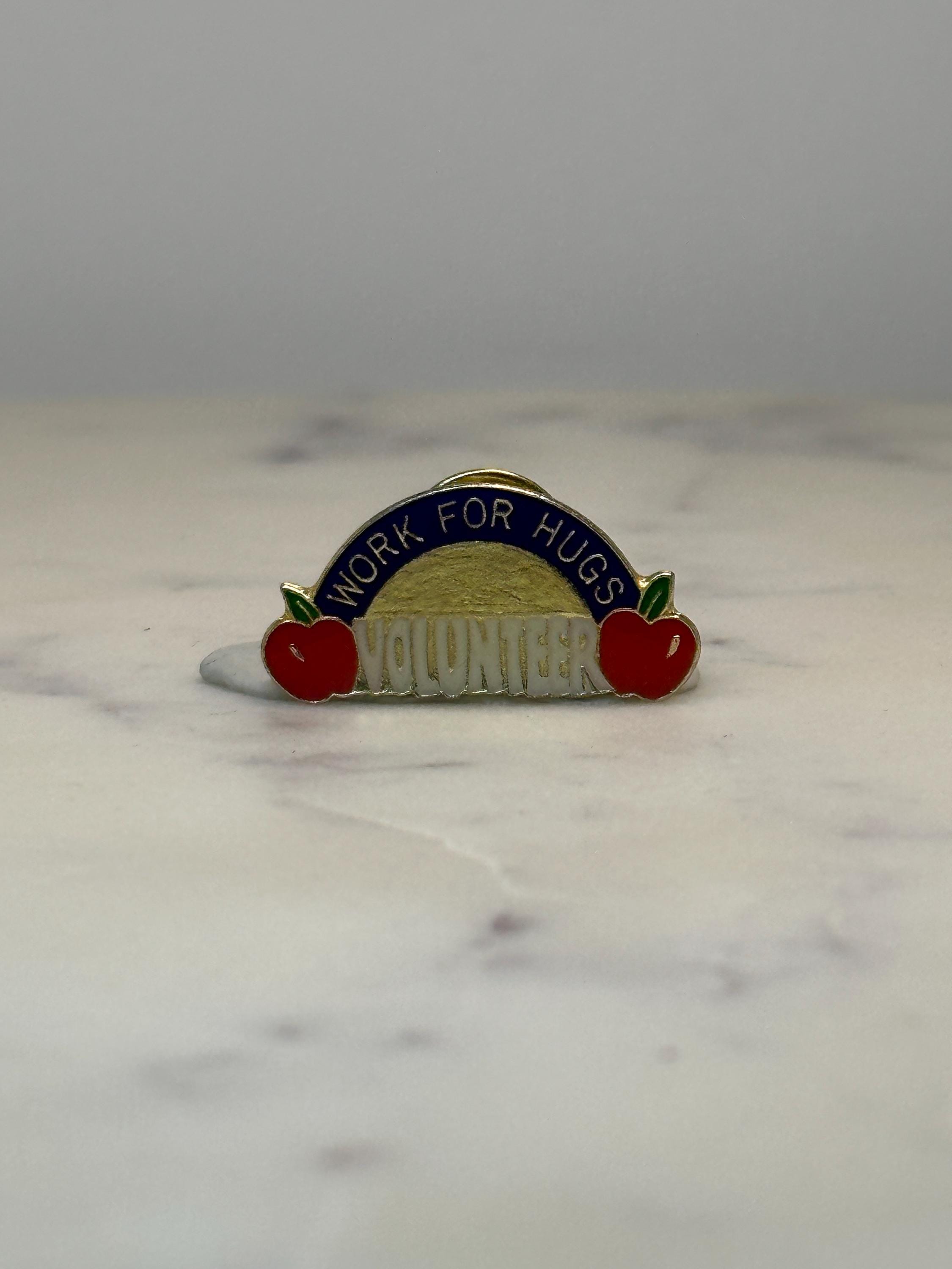 Vintage Volunteer Slogan Lapel Pin: Enamel Gold Tone - Service Accessory