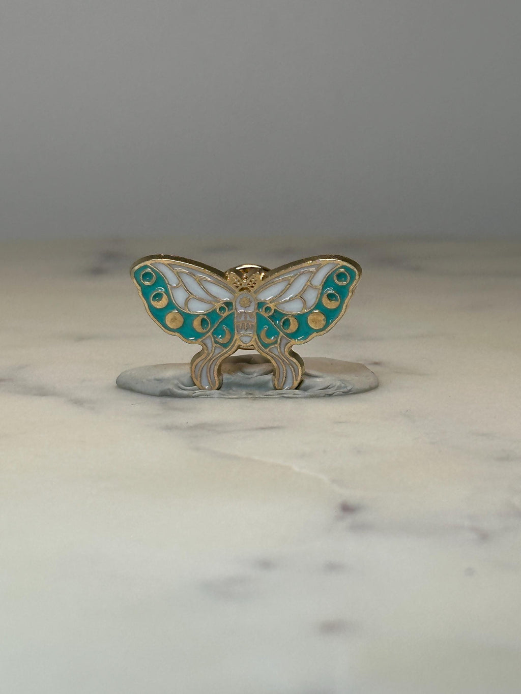 Butterfly Enamel Pin: Teal & White Gold Tone - Nature Accessory