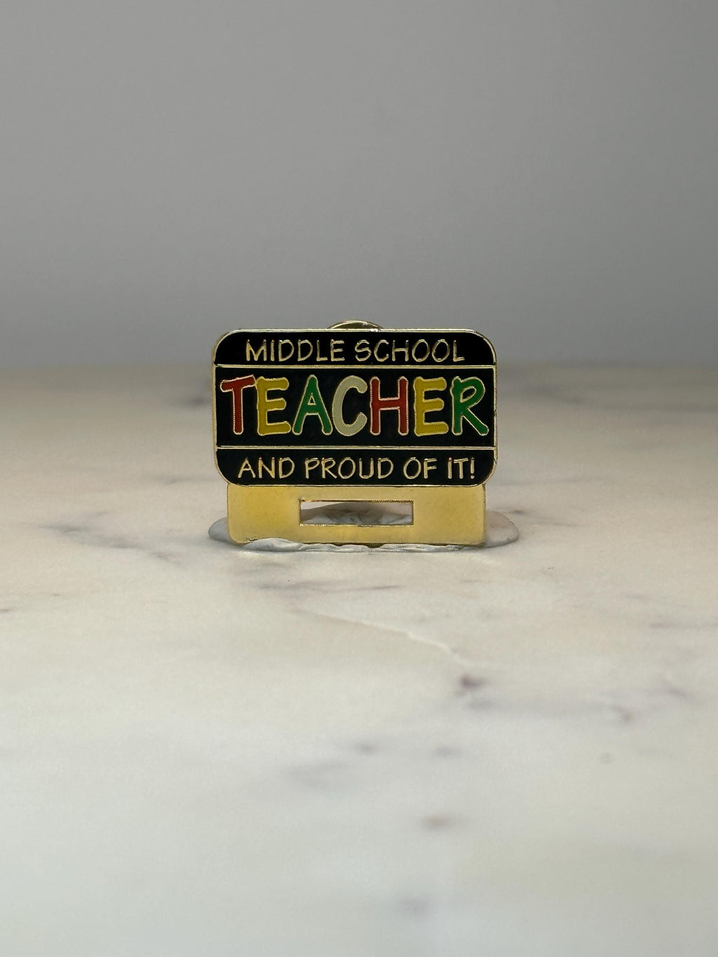 Middle School Teacher Lapel Pin: Gold Tone Enamel - School Pride Accessory