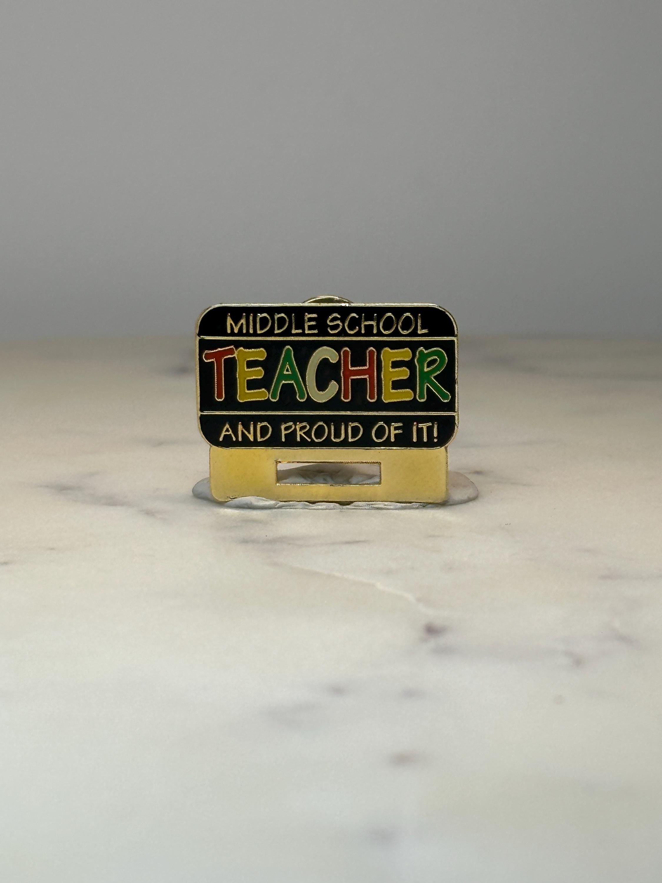 Middle School Teacher Lapel Pin: Gold Tone Enamel - School Pride Accessory