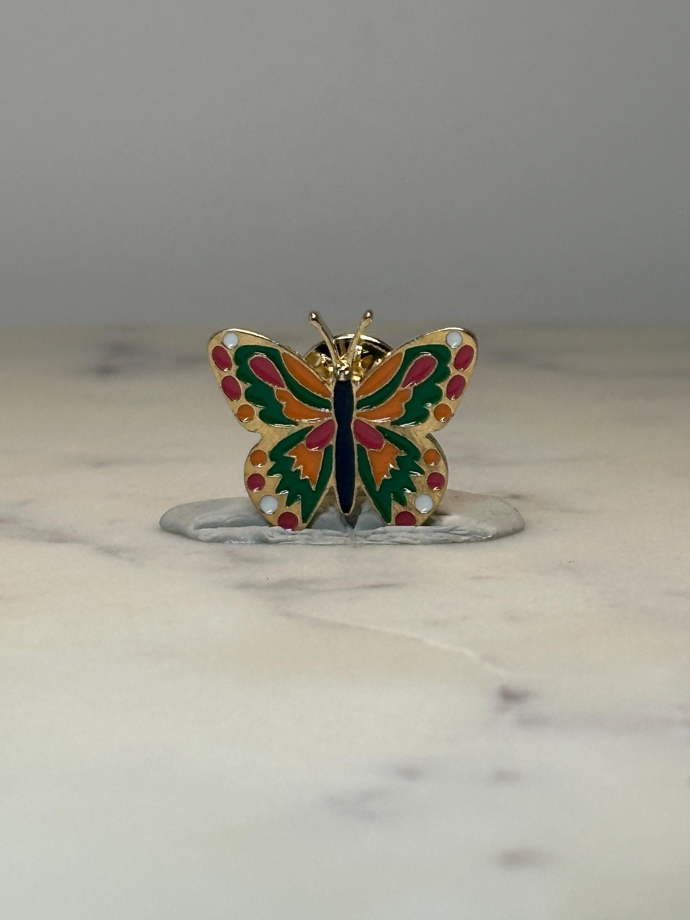 Butterfly Enamel Lapel Pin: Gold Tone Multicolor - Nature Accessory