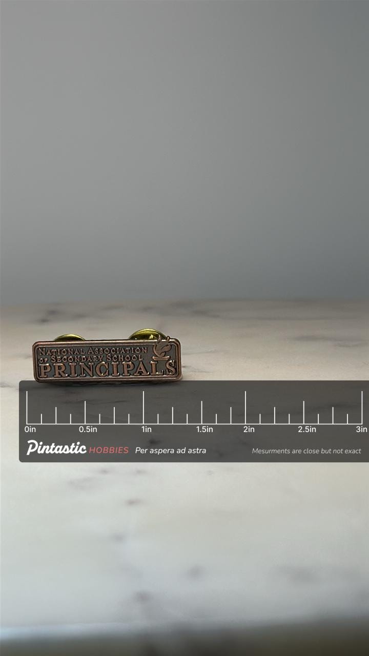 Vintage NASSP Principals Lapel Pin: Gold Tone - School Leadership Accessory with ruler overlay for size reference