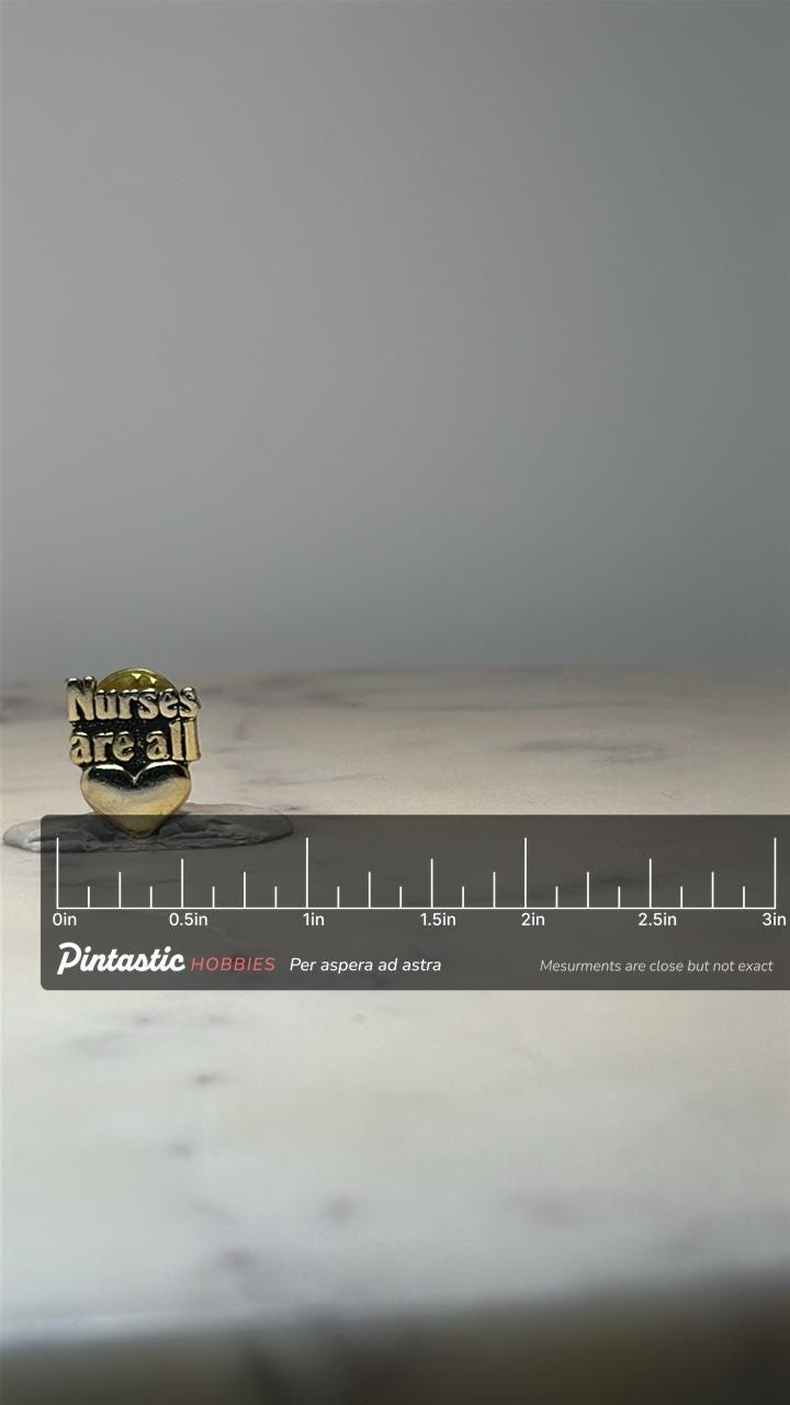 Nurses Are All Heart Lapel Pin: Gold Tone - Nursing Tribute Accessory with ruler overlay for size reference