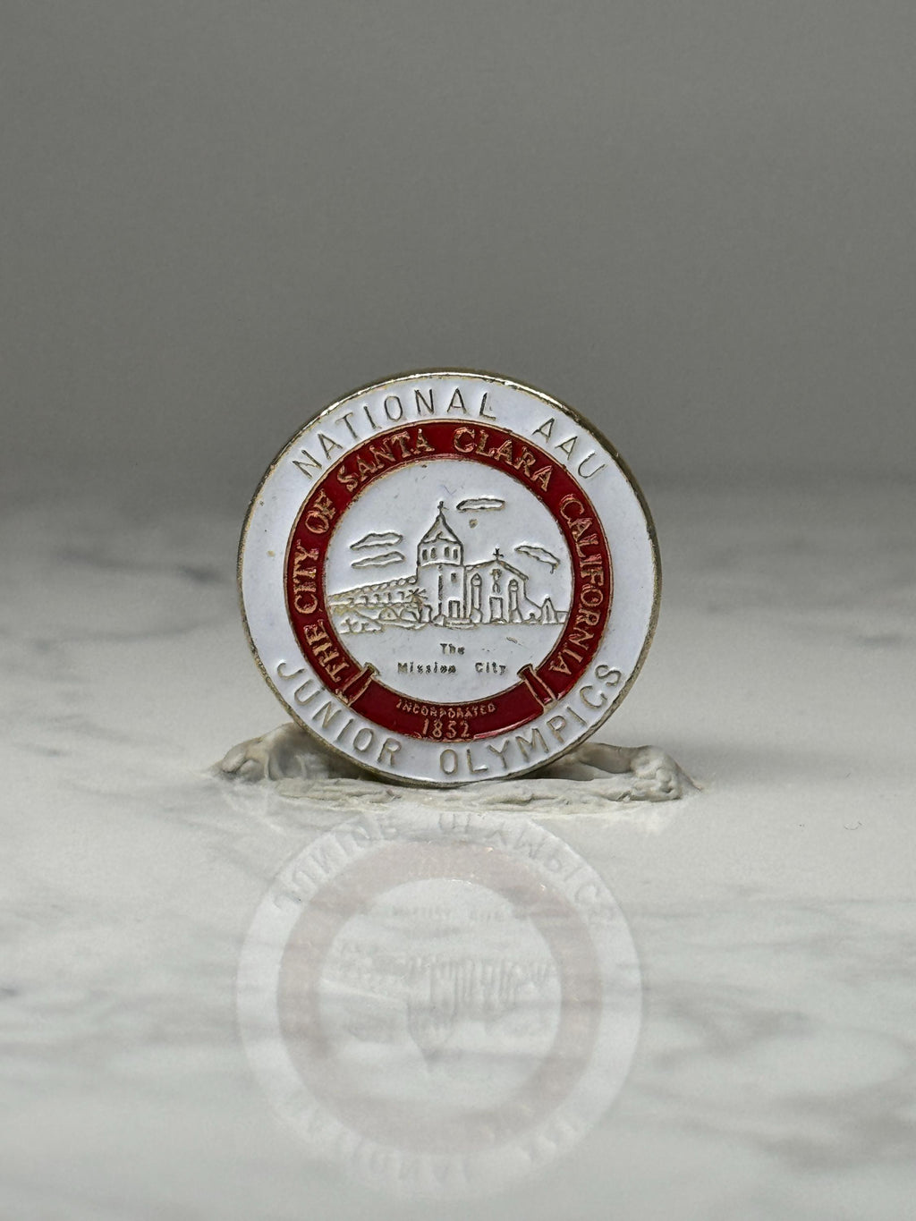 Santa Clara Junior Olympics Pin: Red White Enamel - Vintage CA Souvenir
