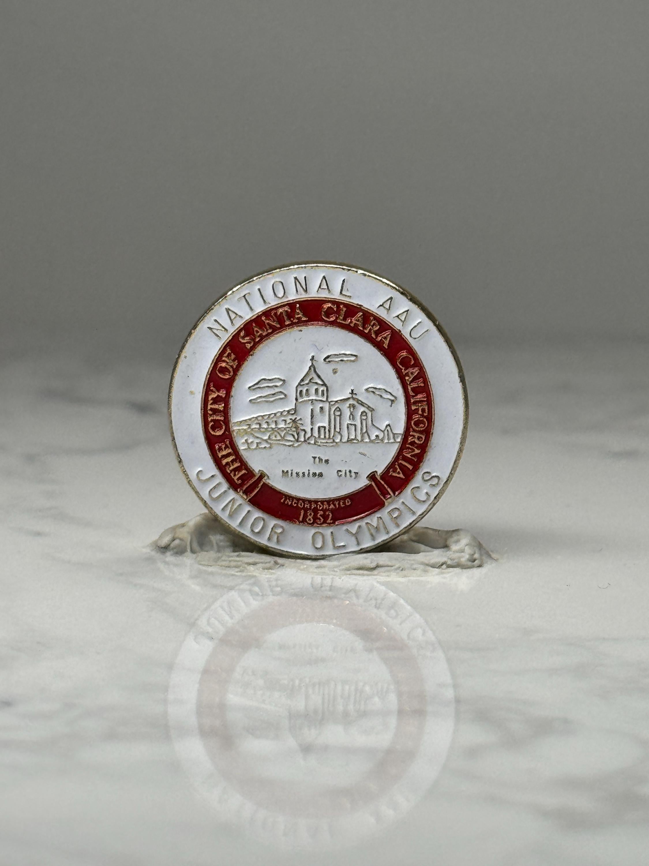 Santa Clara Junior Olympics Pin: Red White Enamel - Vintage CA Souvenir