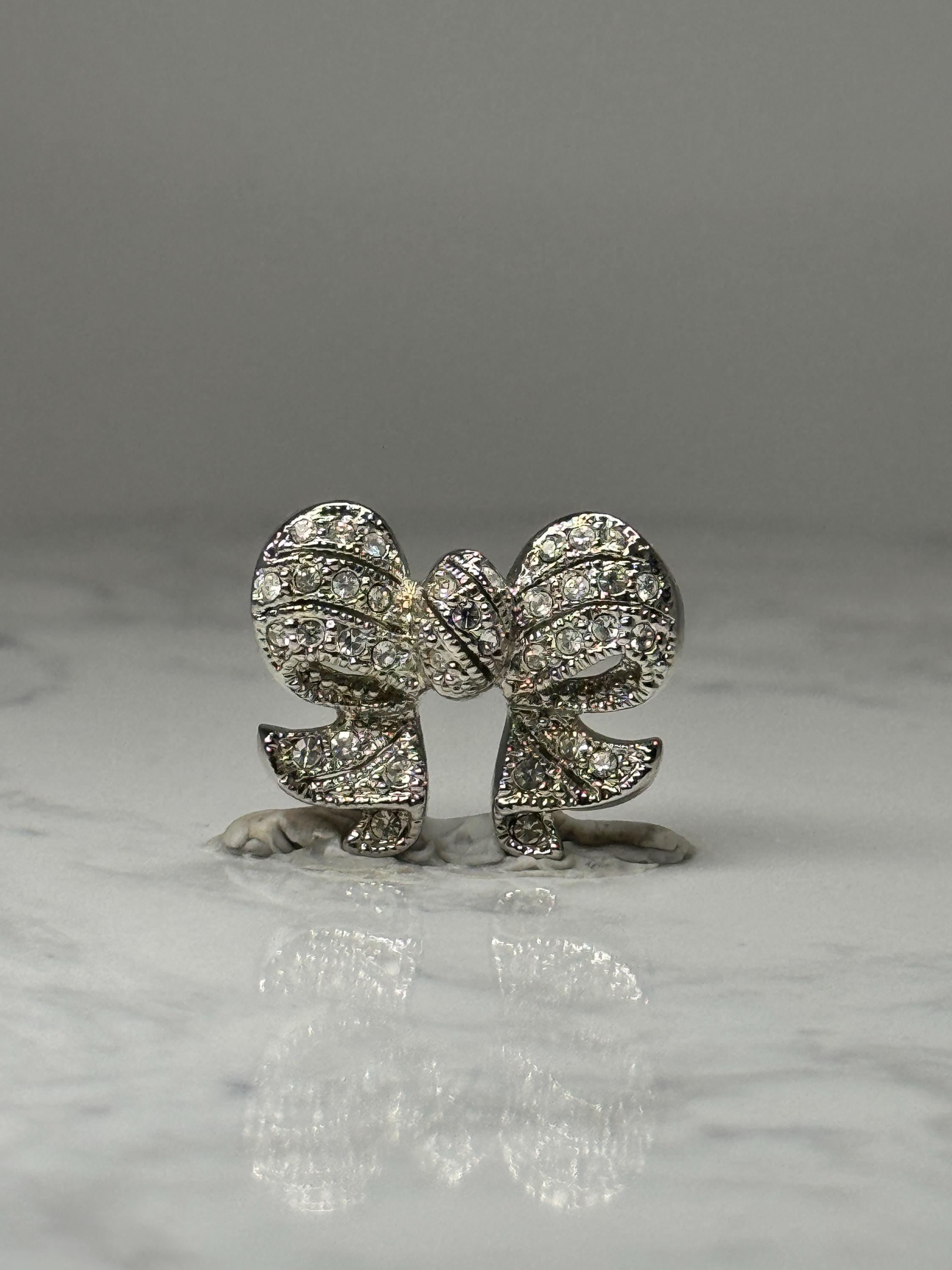 Rhinestone Bow Brooch Pin: Silver Tone Crystal - Vintage Glam Accessory