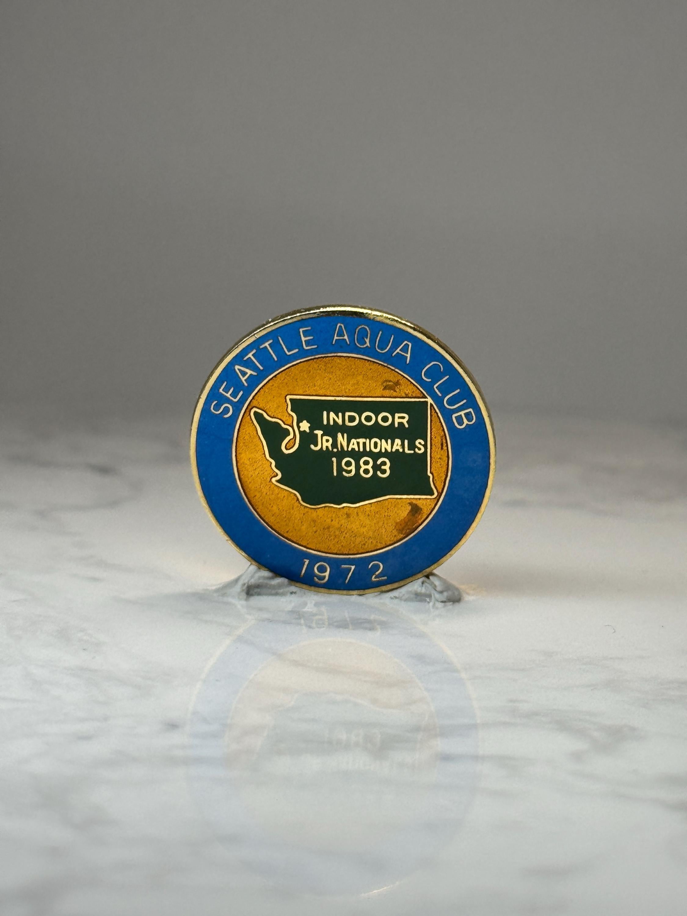 Seattle Aqua Club Enamel Pin: Blue & Gold - 1983 Jr Nationals