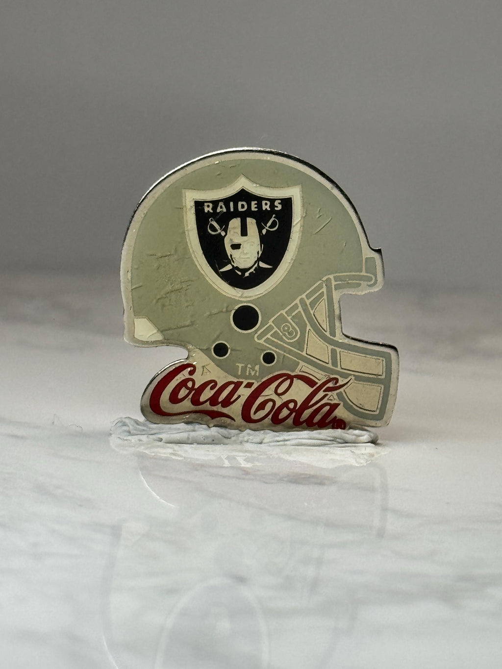Raiders Helmet Coca Cola Pin: Silver Tone Enamel - NFL Promo Accessory