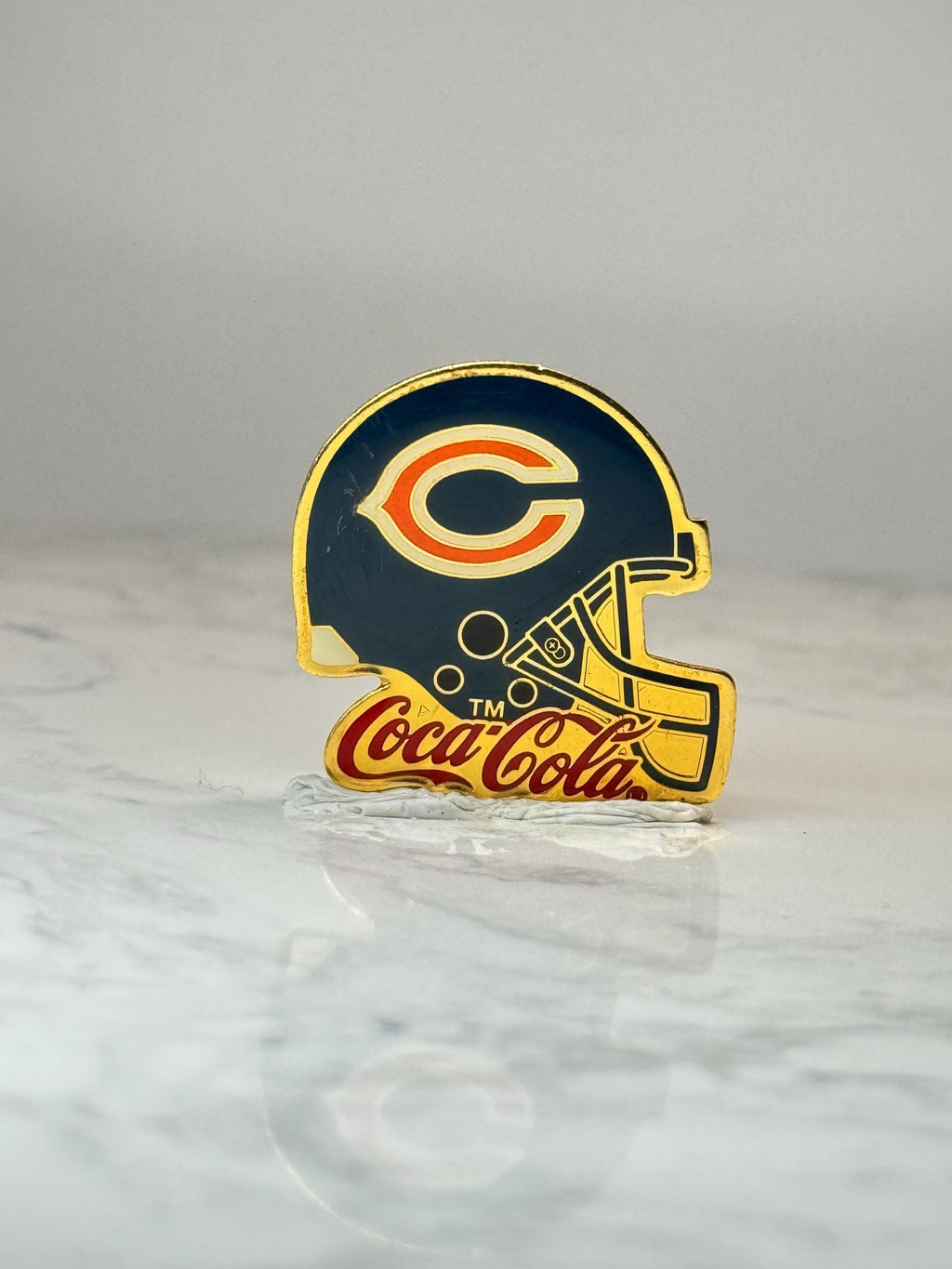 Chicago Bears Helmet Pin: Blue Enamel Gold Tone - NFL Coca Cola