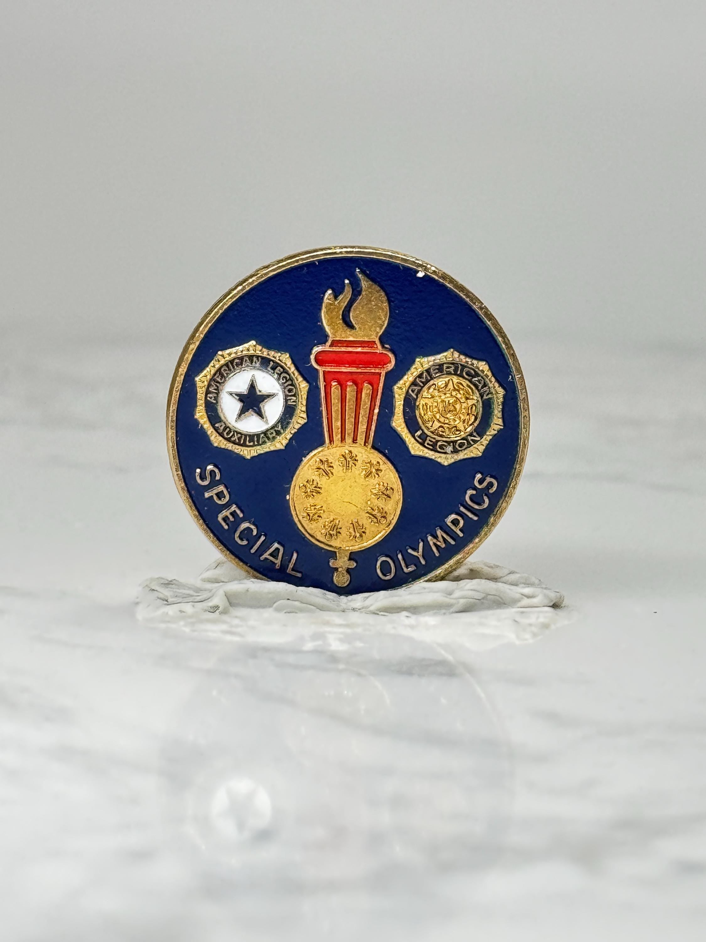 American Legion Auxiliary Special Olympics Enamel Pin Torch Medal USA Vintage Lapel Pin