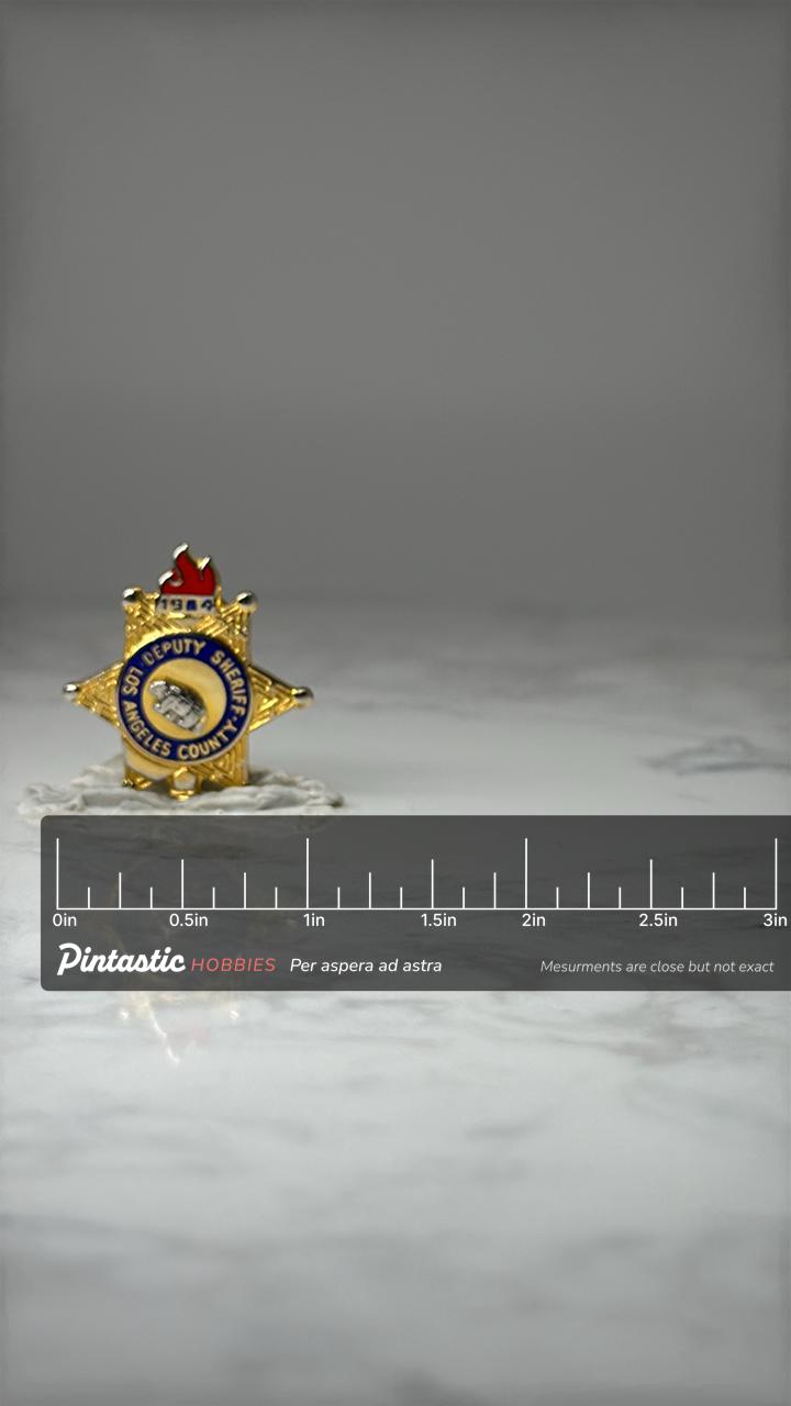 Los Angeles County Deputy Sheriff Pin: Gold Enamel - Law Enforcement Collectible with ruler overlay for size reference