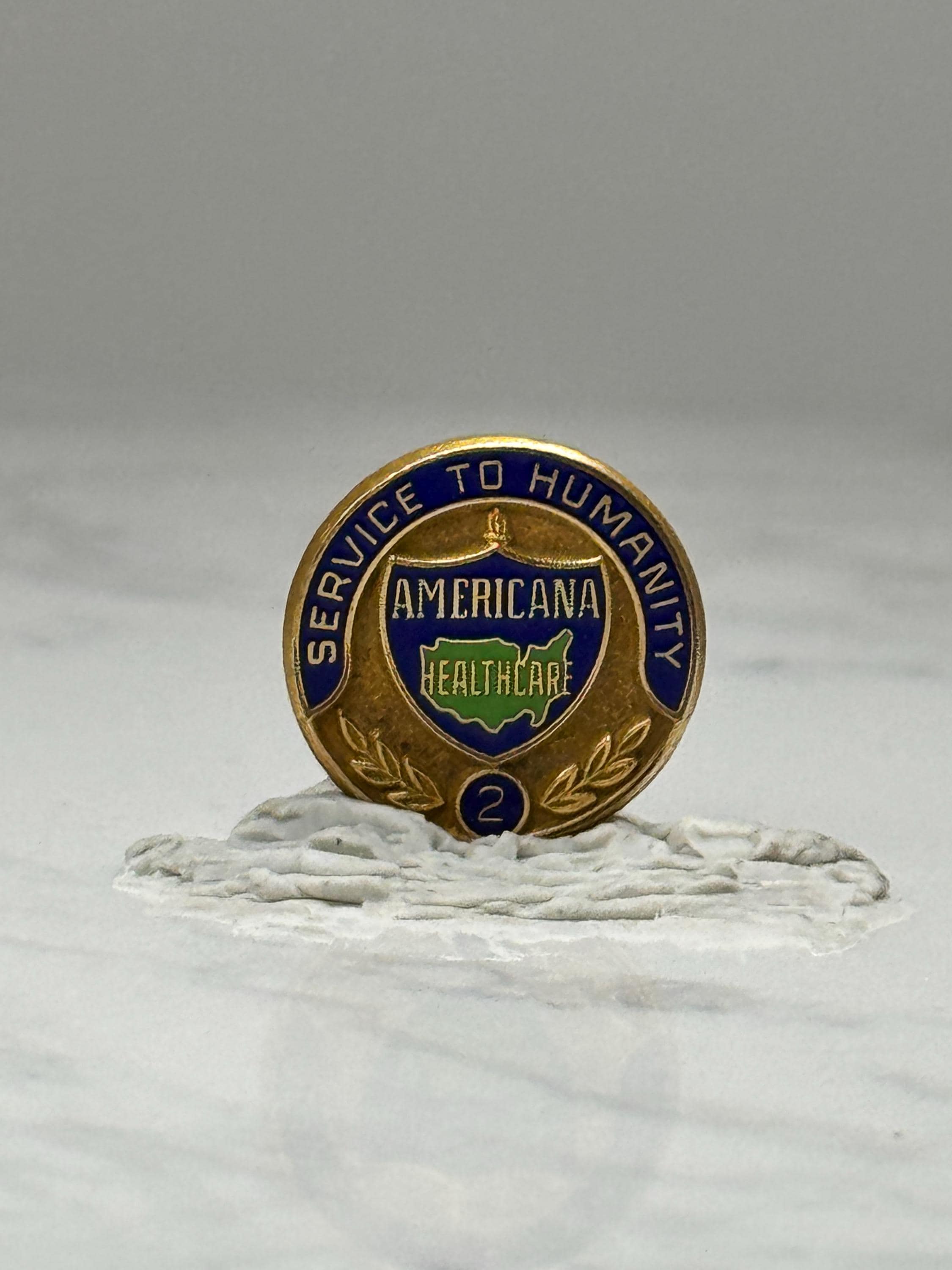 Americana Healthcare Service Pin: Gold Tone Enamel - Corporate Award