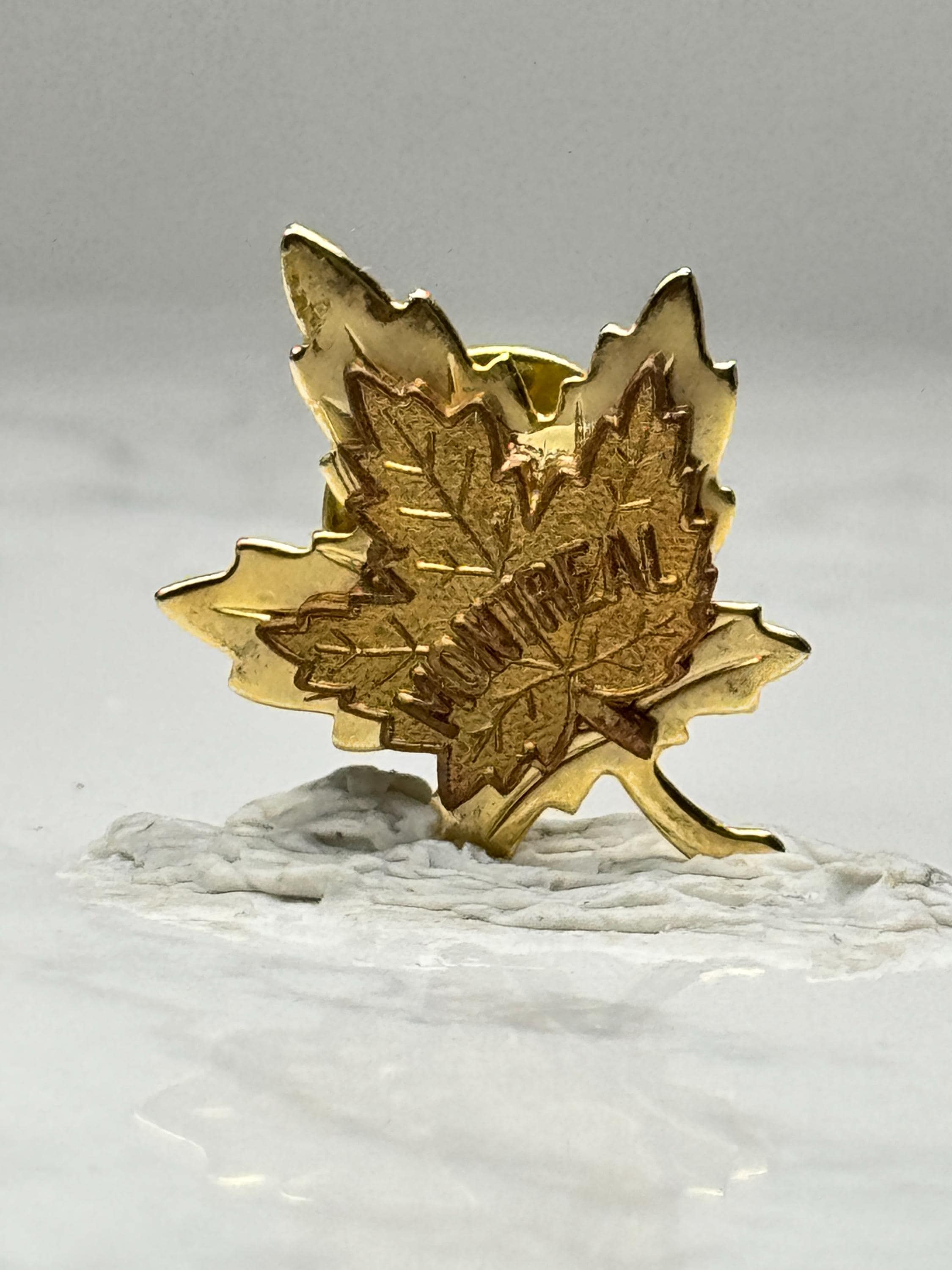 Montreal Canada Maple Leaf Enamel Pin Vintage Gold Tone Canadian Souvenir Lapel Pin