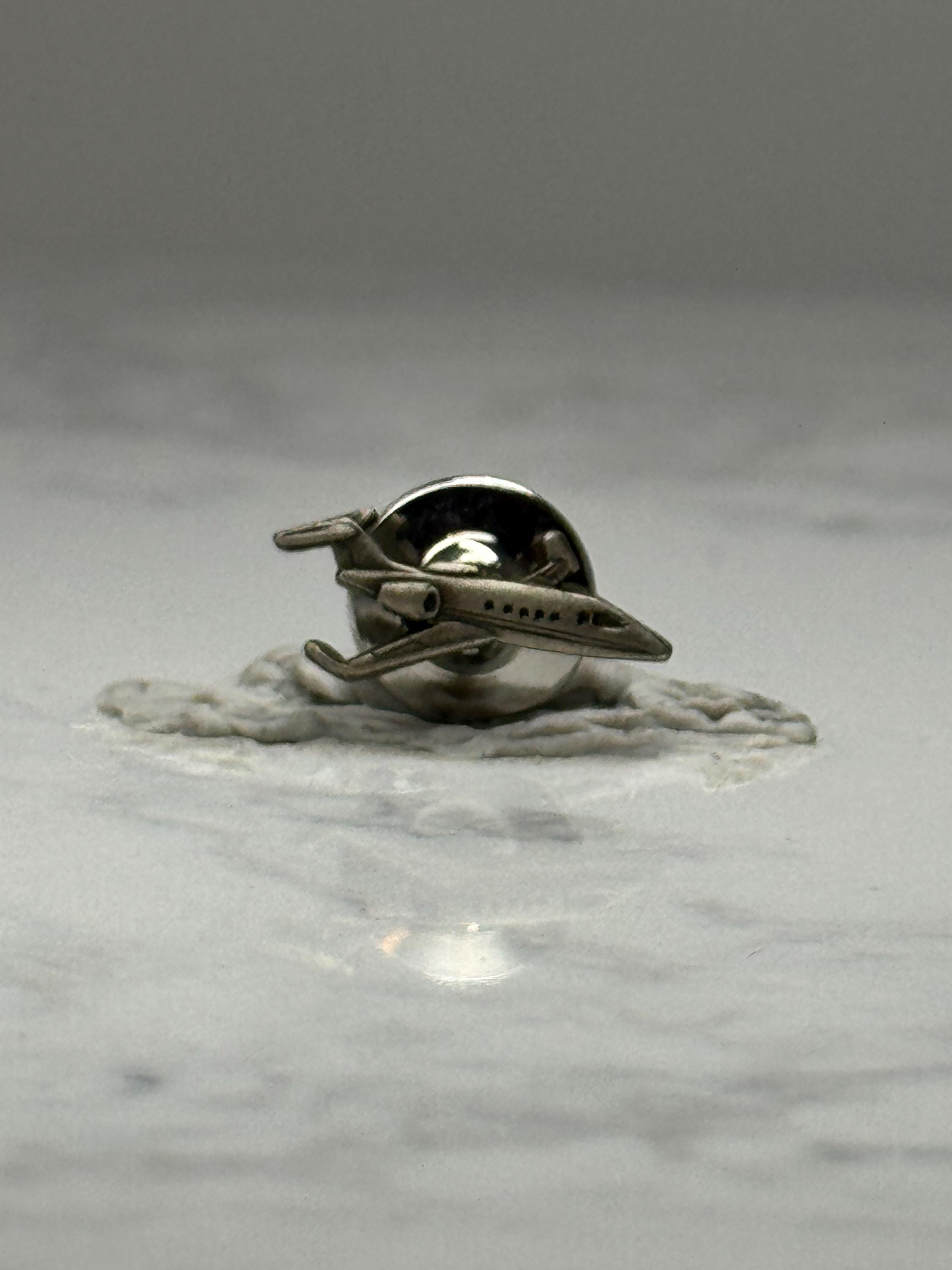 Airplane Jet Lapel Pin: Silver Tone Metal - Aviation Accessory