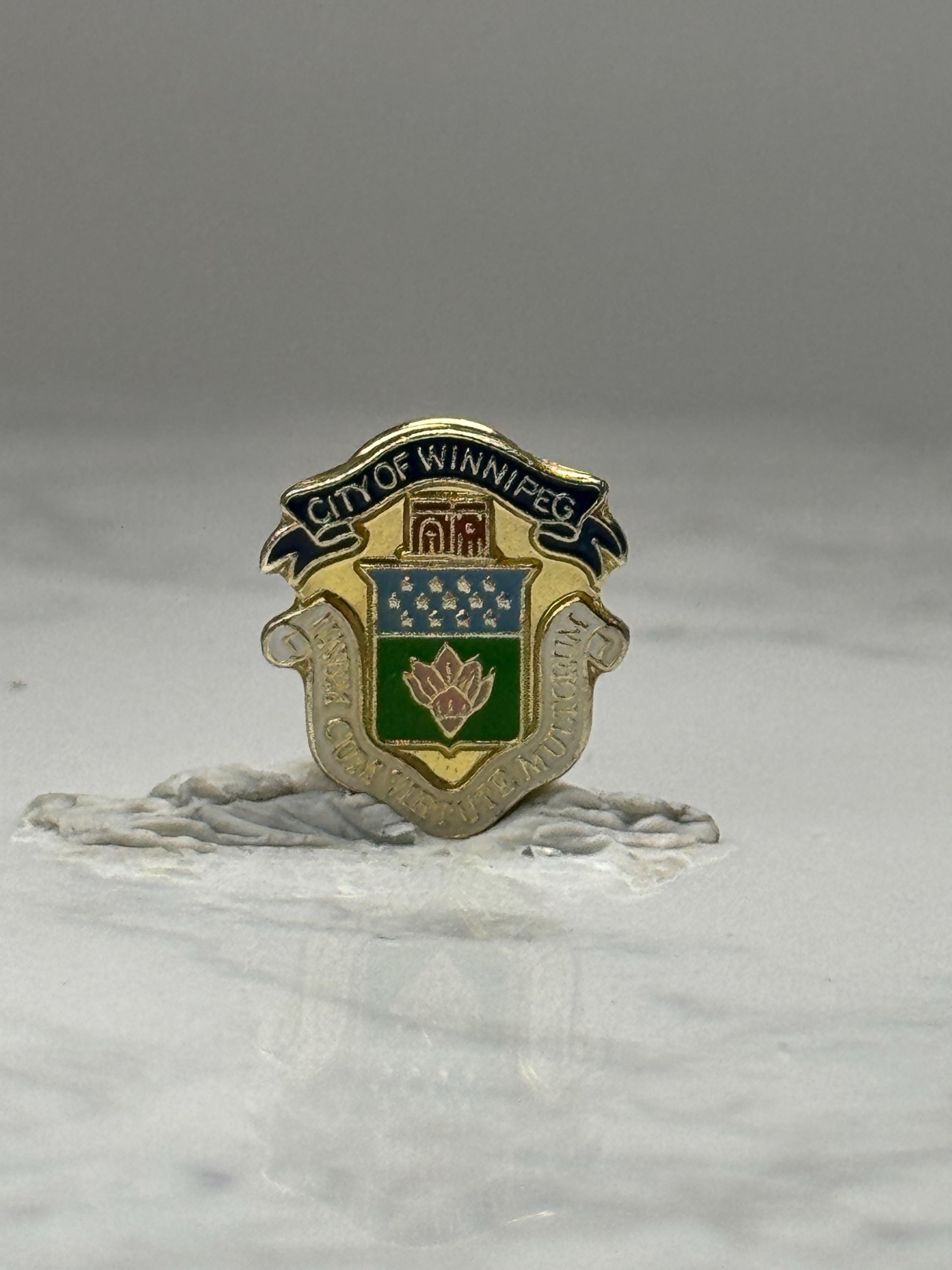 City of Winnipeg Crest Lapel Pin: Gold Tone Enamel - Canada Souvenir