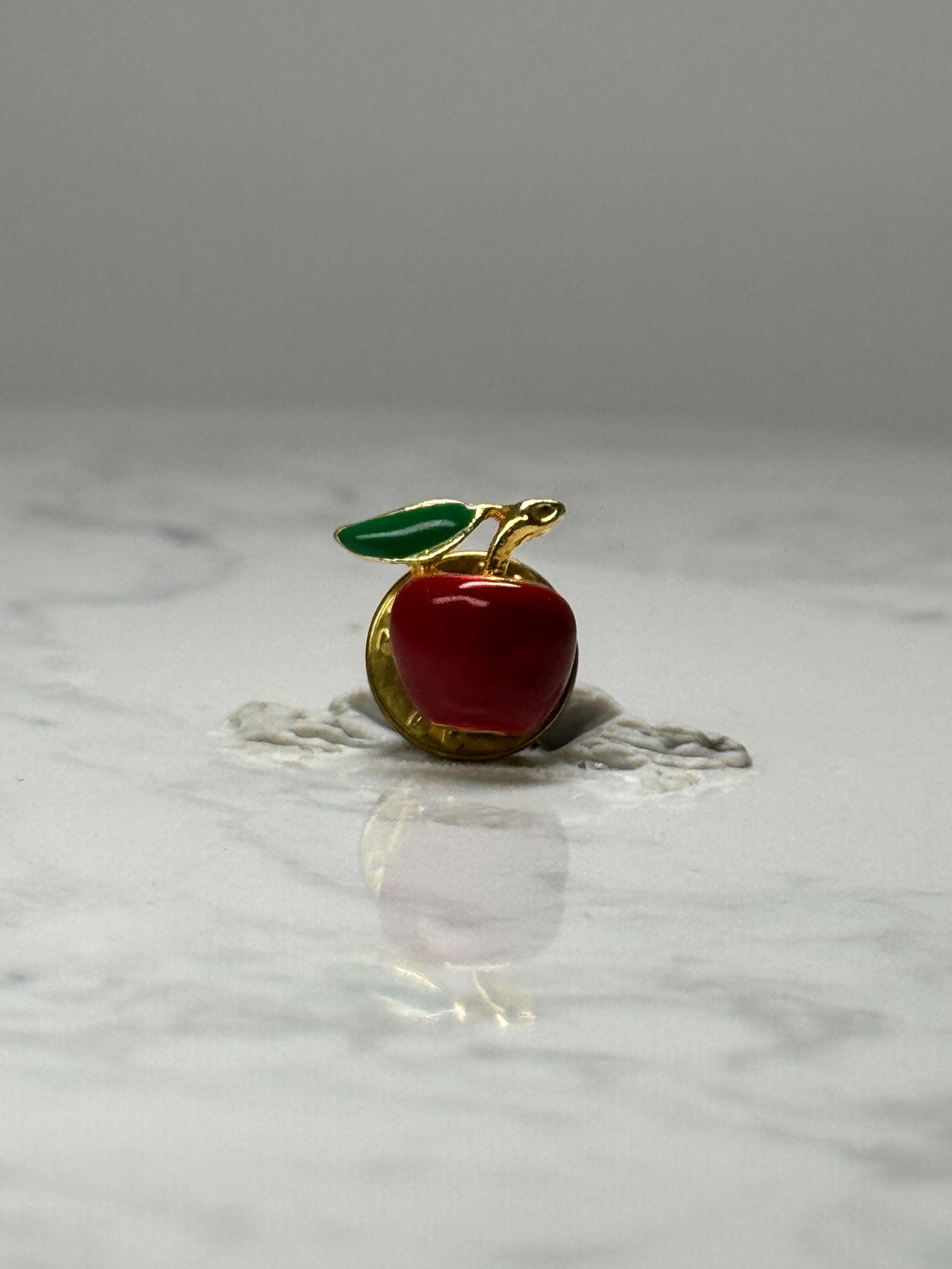 Red Apple Enamel Lapel Pin: Gold Tone - Teacher Gift Accessory