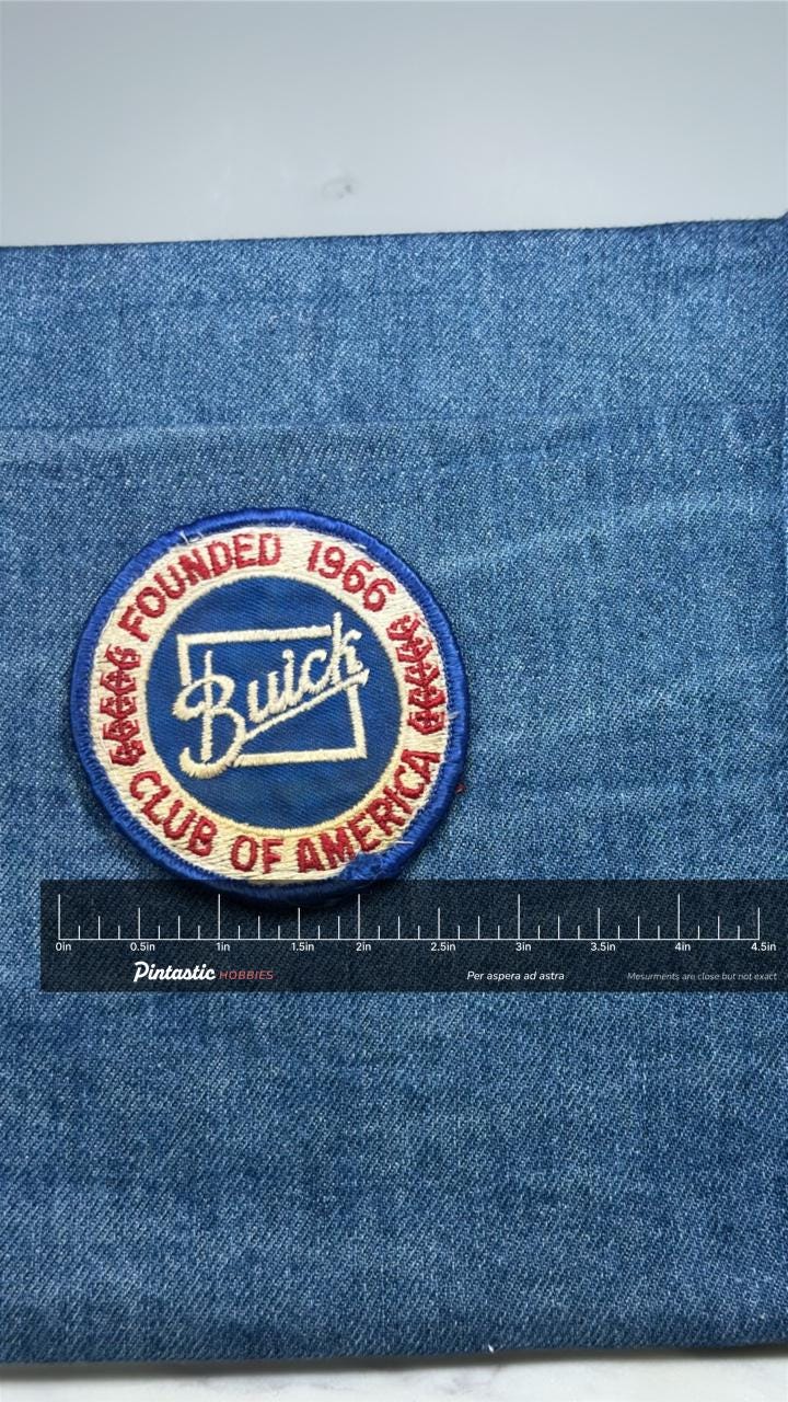 Buick Owners Club Patch: Blue Round - 1966 Founders Accessory with ruler overlay for size reference