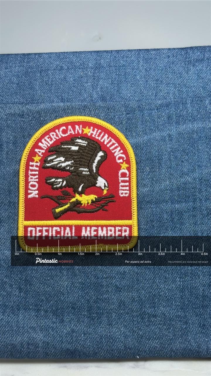 National American Hunting Club Patch: Red Gold - Outdoor Accessory with ruler overlay for size reference