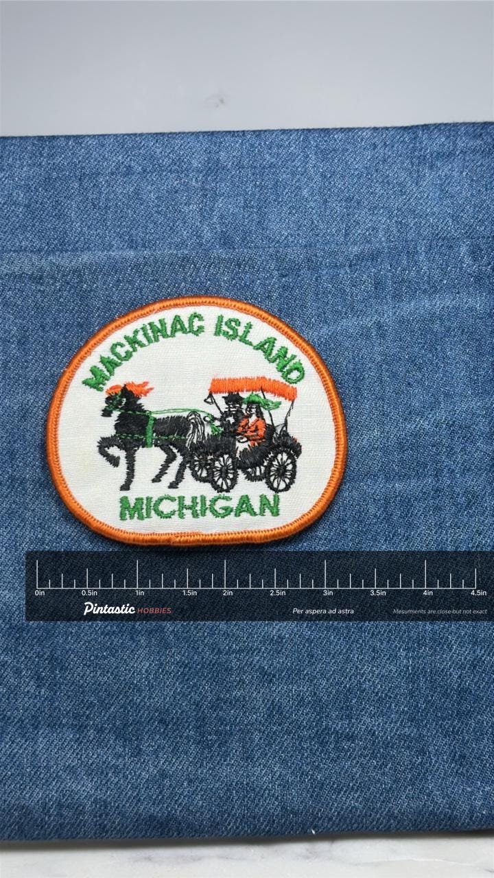 Mackinac Island Patch: Orange Border - Michigan Travel Accessory with ruler overlay for size reference