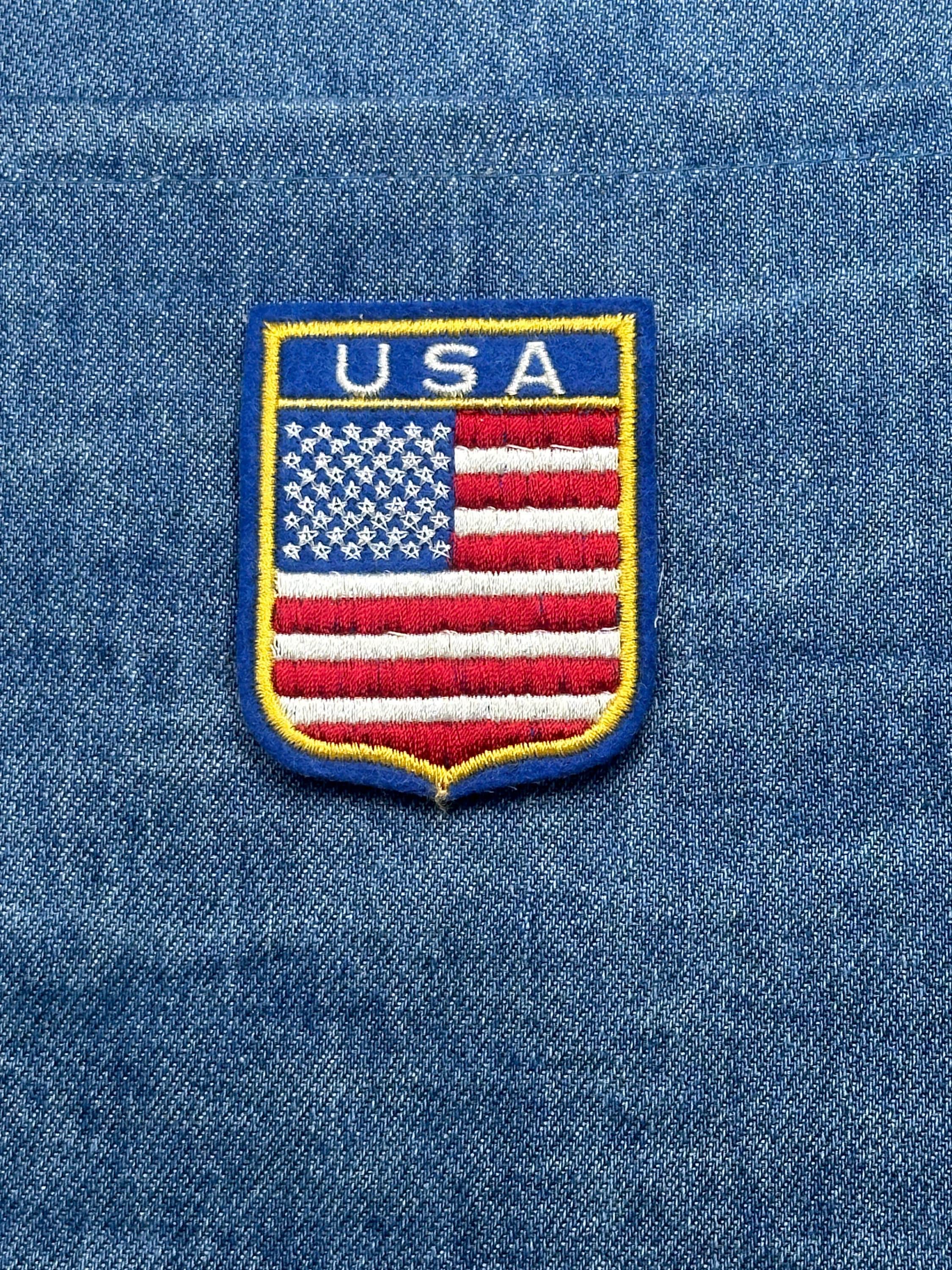 USA Flag Patch: Gold Border Shield - Patriotic Accessory