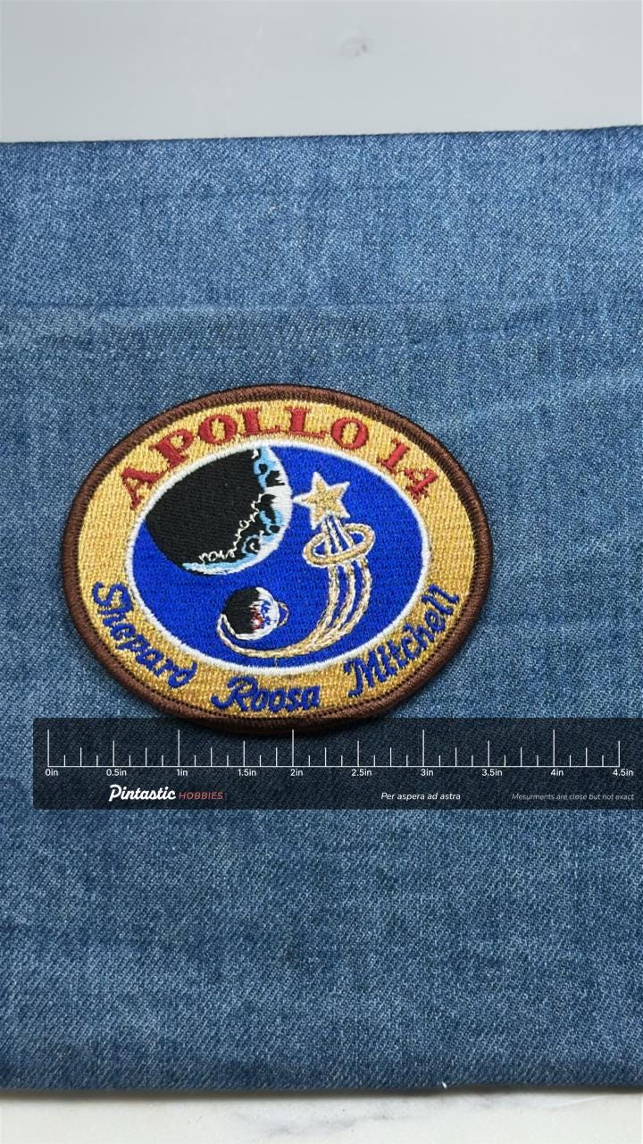 Apollo 14 Patch: Gold Border - NASA Space Mission Accessory with ruler overlay for size reference