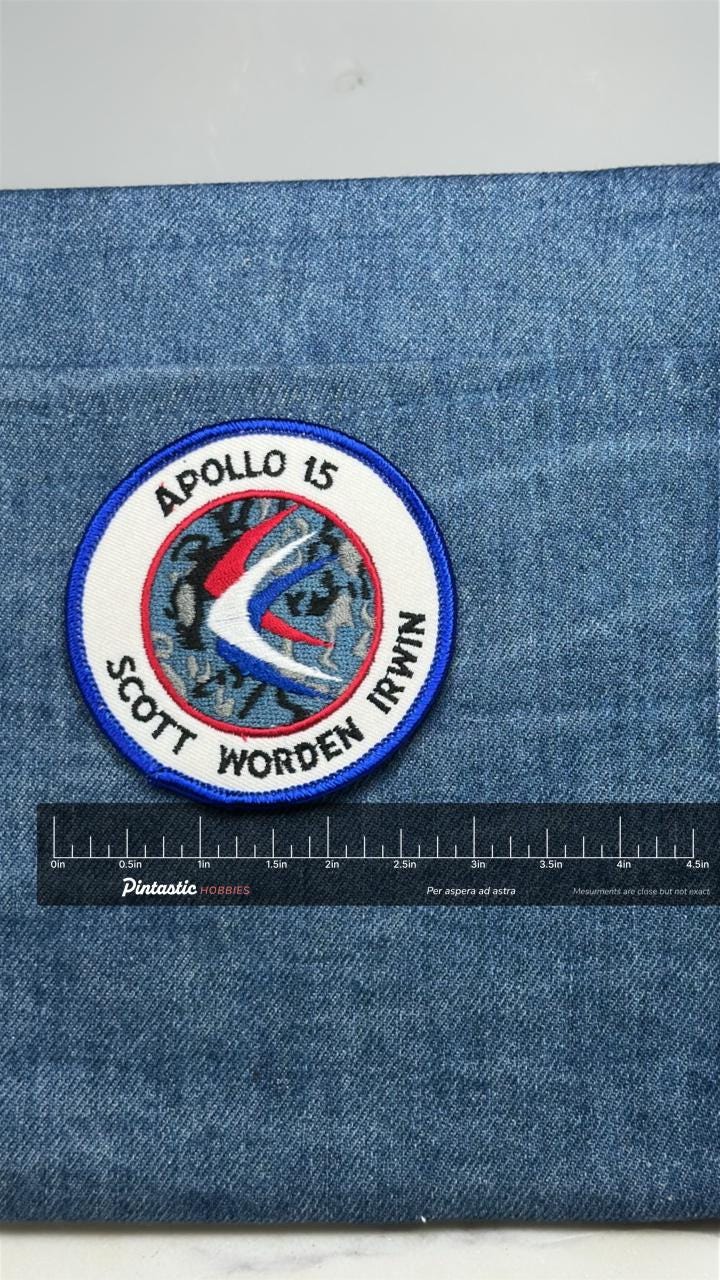 Apollo 15 Mission Patch: Red White Blue - NASA Space Accessory with ruler overlay for size reference