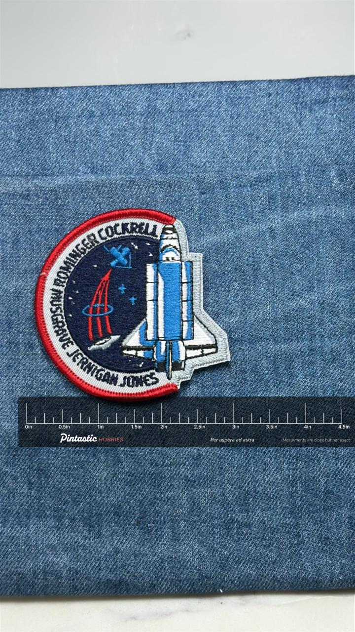 Vintage NASA STS-80 Space Shuttle Columbia Mission Patch Rominger Jernigan Cockrell Musgrave with ruler overlay for size refe