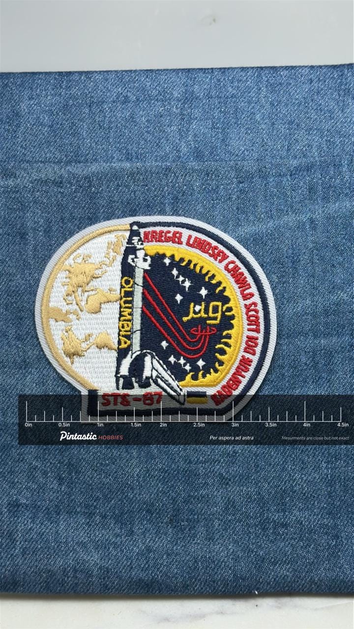 STS-87 Columbia Patch: Colorful Mission Insignia - NASA Space Accessory with ruler overlay for size reference