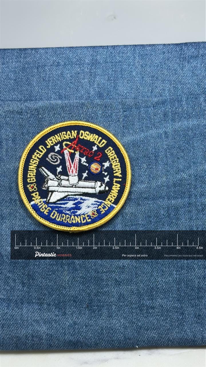 Vintage NASA STS-67 Astro-2 Space Shuttle Endeavour Mission Patch with ruler overlay for size reference