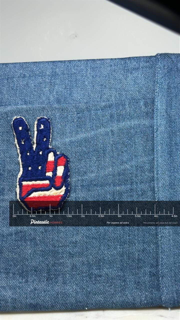 Peace Hand American Flag Patch: Red White Blue - Patriotic Accessory with ruler overlay for size reference