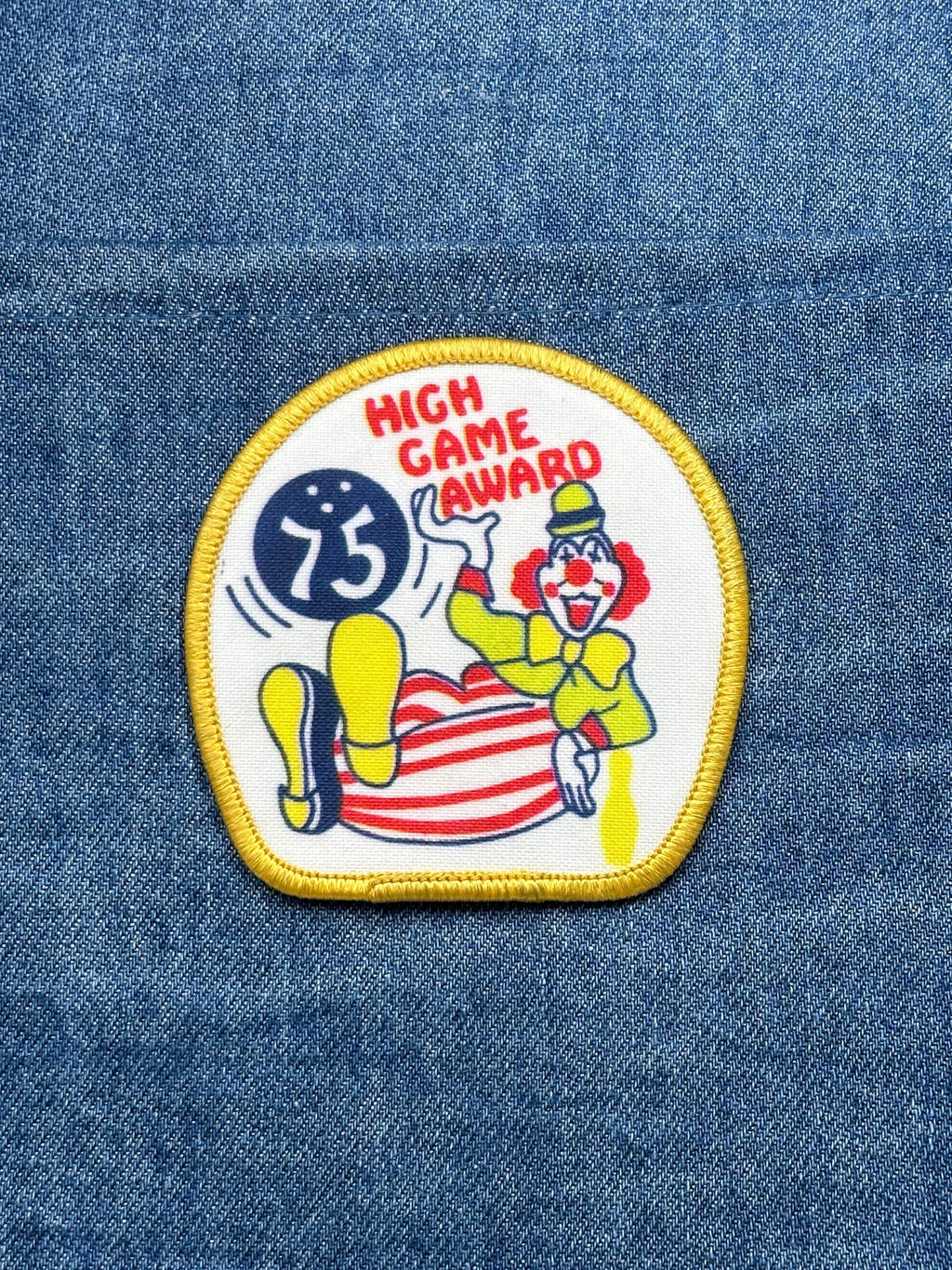 75 High Game Award Patch: Yellow Border - Vintage Bowling Accessory