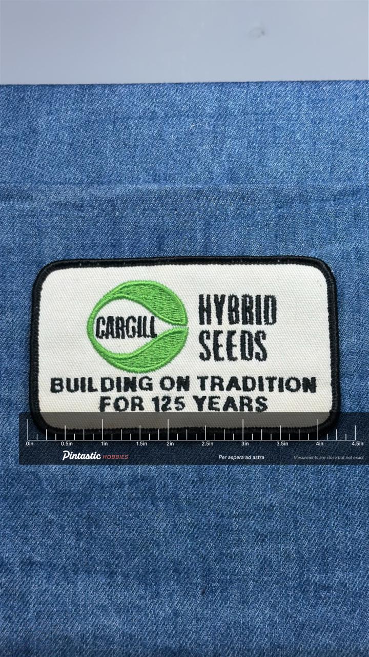 Cargill Hybrid Seeds Patch: Green & Black - Farm Accessory with ruler overlay for size reference