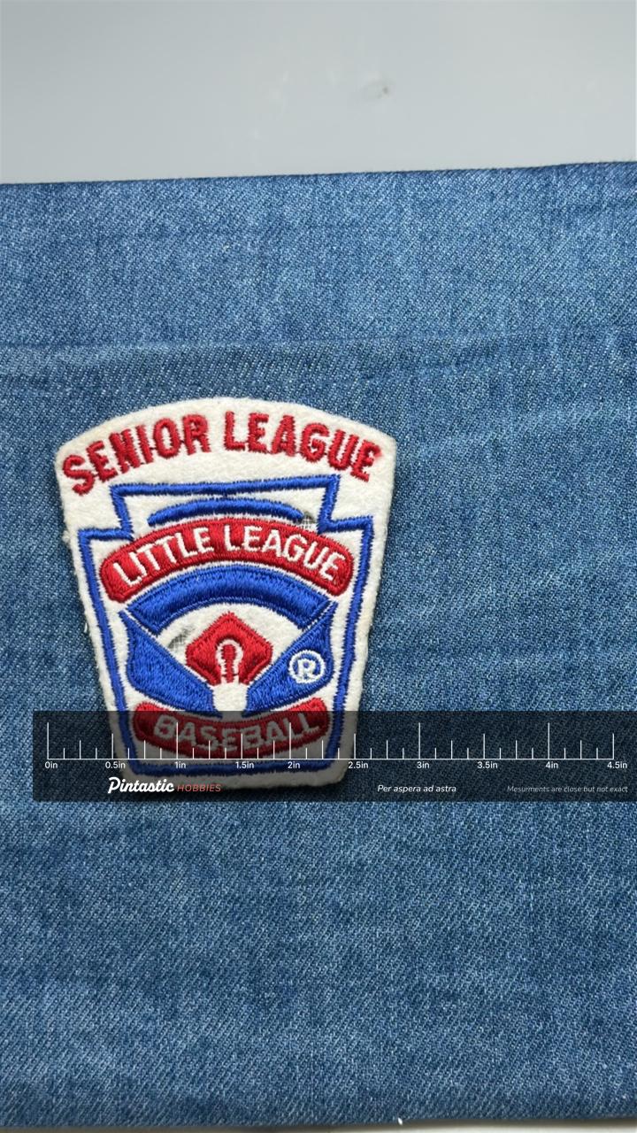 Senior League Little League Patch: Red White Blue - Baseball Accessory with ruler overlay for size reference