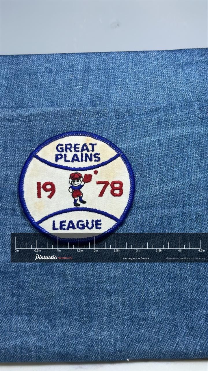 Great Plains League Patch: Red White Blue - 1978 Sports Accessory with ruler overlay for size reference